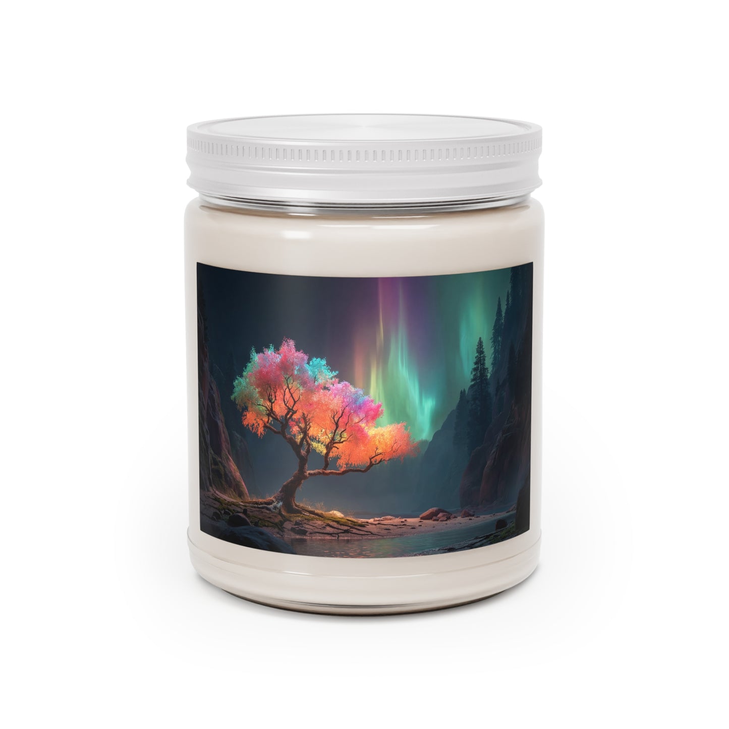Aurora Tree Scented Soy Candles with White Lid, 9oz – Whimsical Canopy Under Celestial Light