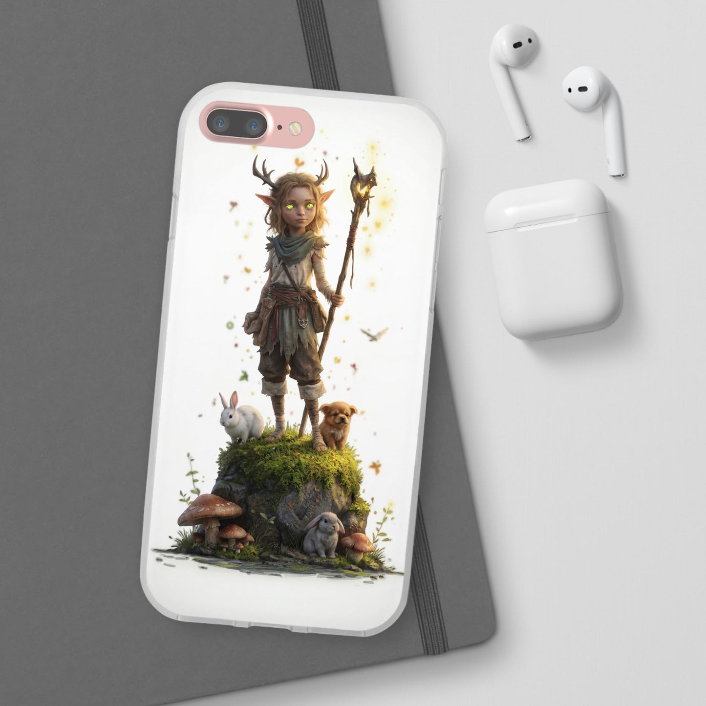 Forest Sentinel Flexi Cases – Glowing Antlered Child with Pet Companions