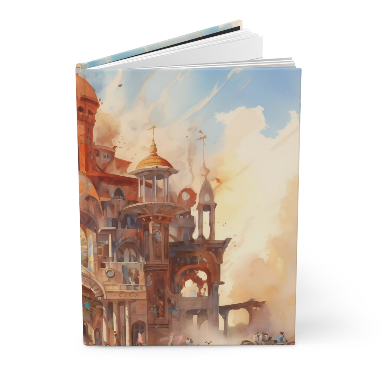 A ancient temple materializing in the heart of the Burning Man festival, its intricate architecture inspiring awe and wonder.  - Hardcover Journal Matte