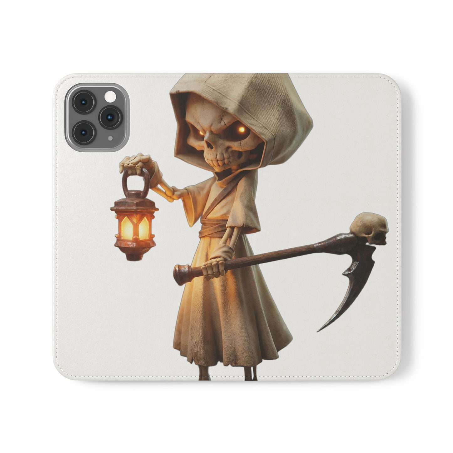 Lantern-Bearing Sentinel Flip Cases – Hooded Guardian with Scythe and Warm Glow
