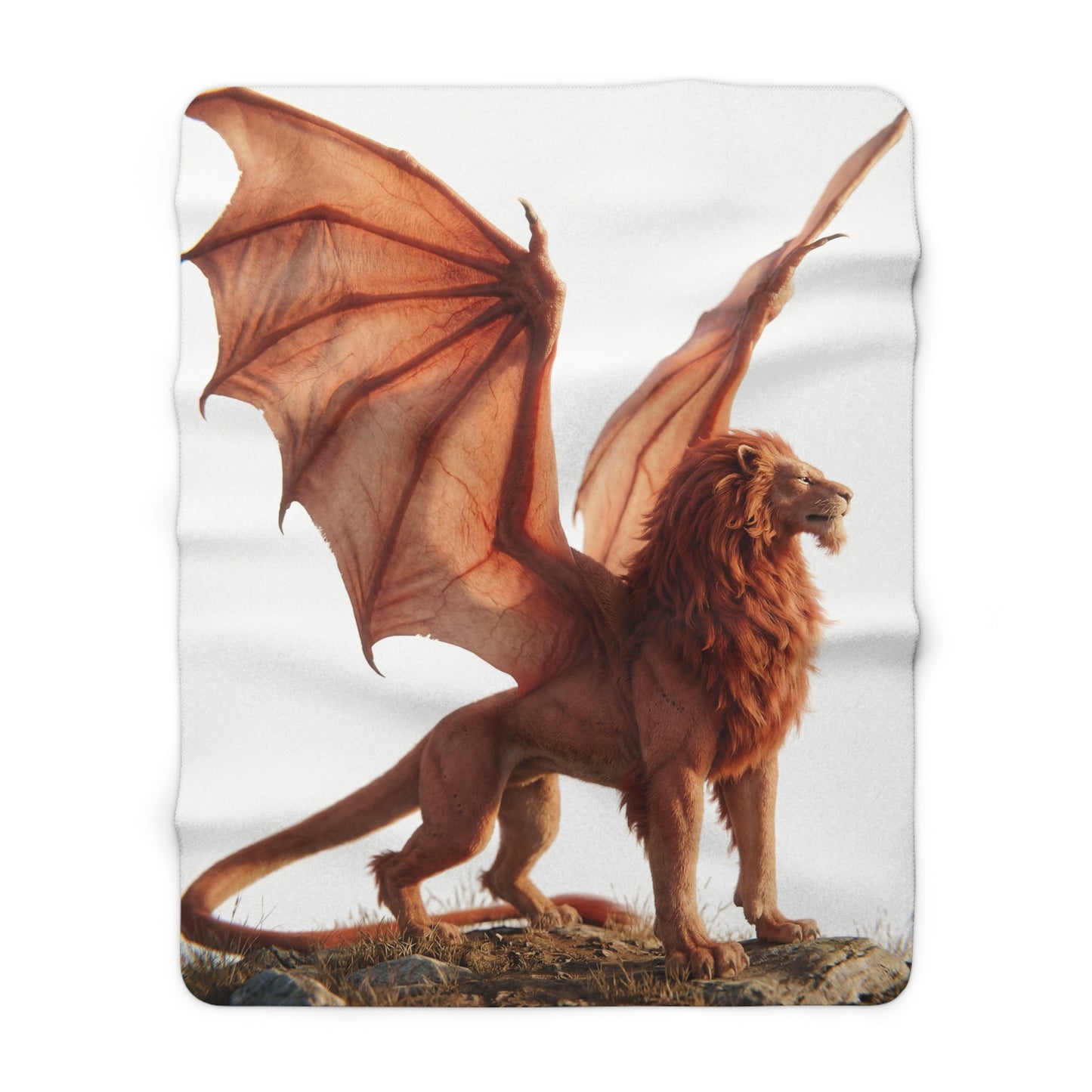 Winged Lion Sentinel Sherpa Fleece Blanket – Golden Hour Guardian