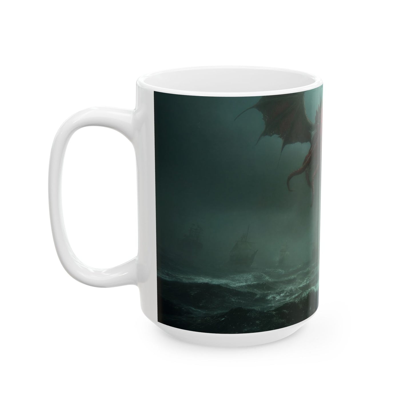 Leviathan’s Roar Ceramic Mug – (11oz, 15oz) Storm-Scarred Sea Serpent