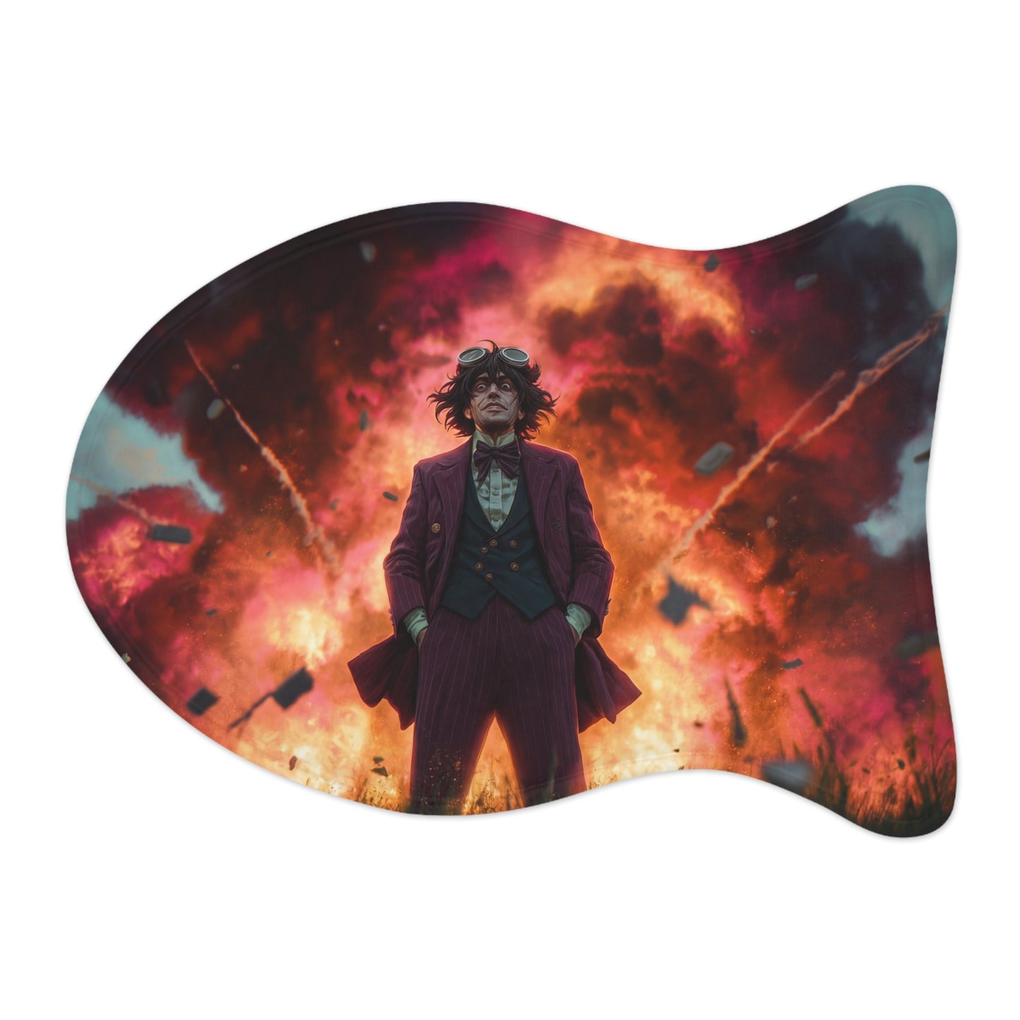 Crimson Explosion Gentleman Pet Feeding Mats – Dapper Chaos in the Grass