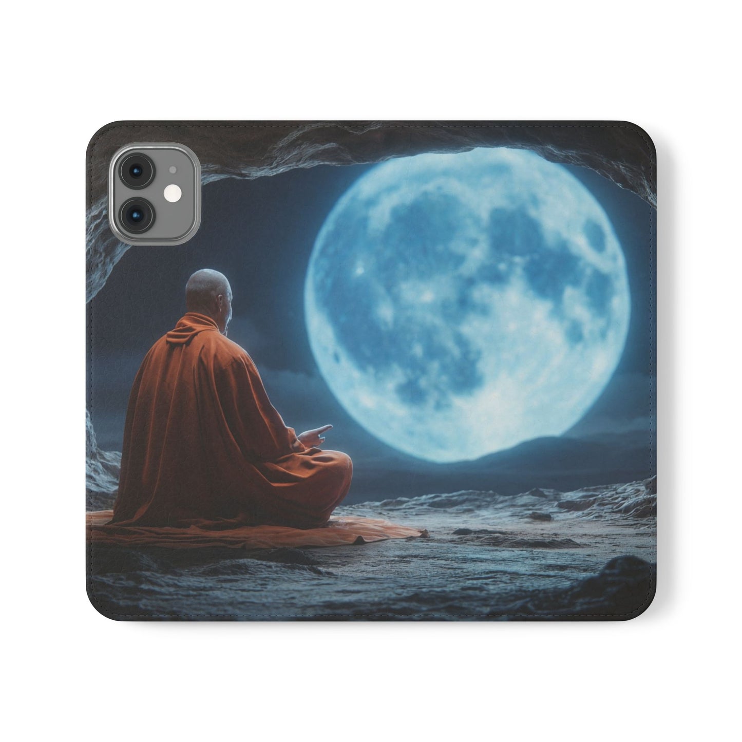 Lunar Meditation Flip Cases – Serene Monk Under Moonlight