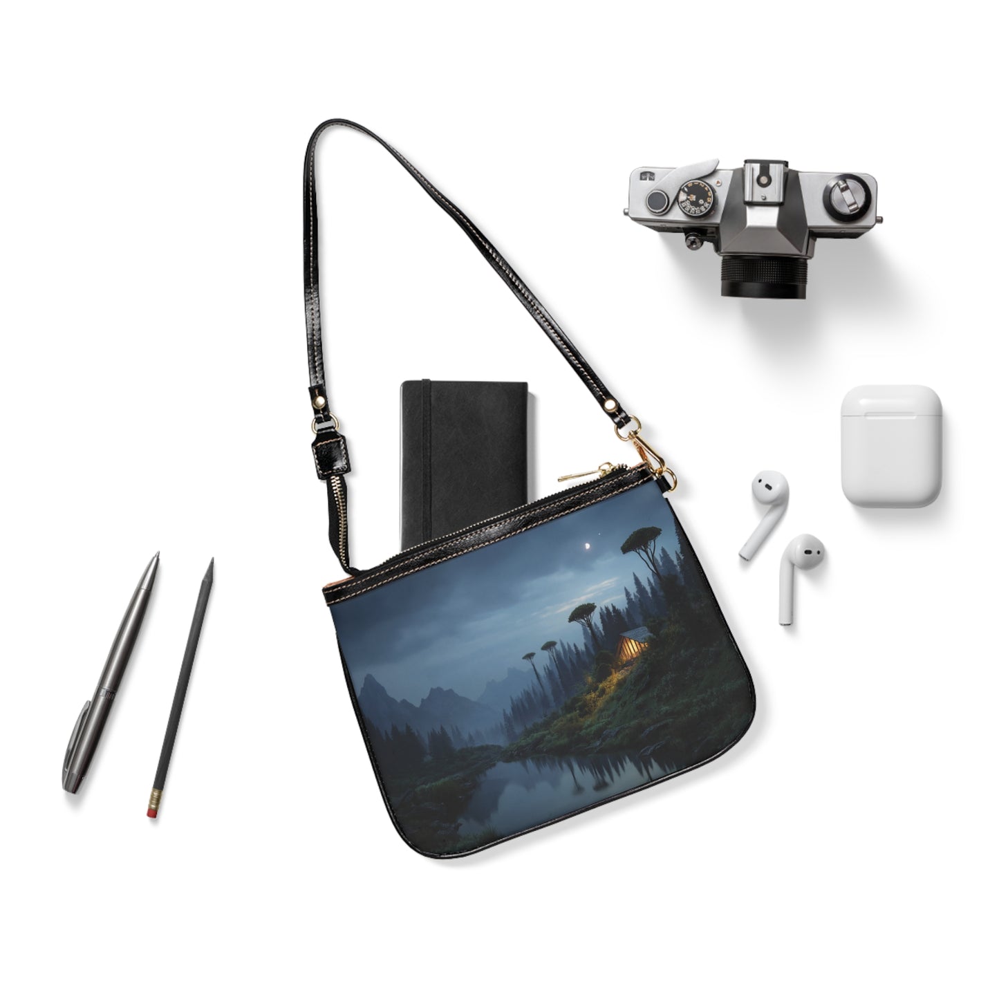 Moonlit Mountain Cabin Shoulder Bag – Whispering Peaks at Dusk