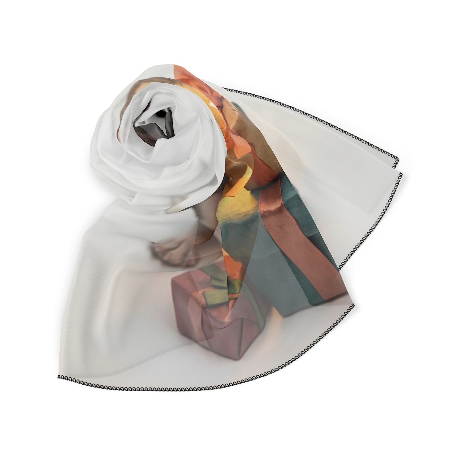 Puppy with Gifts Poly Scarf – Warm Orange Bandana for Festive Days