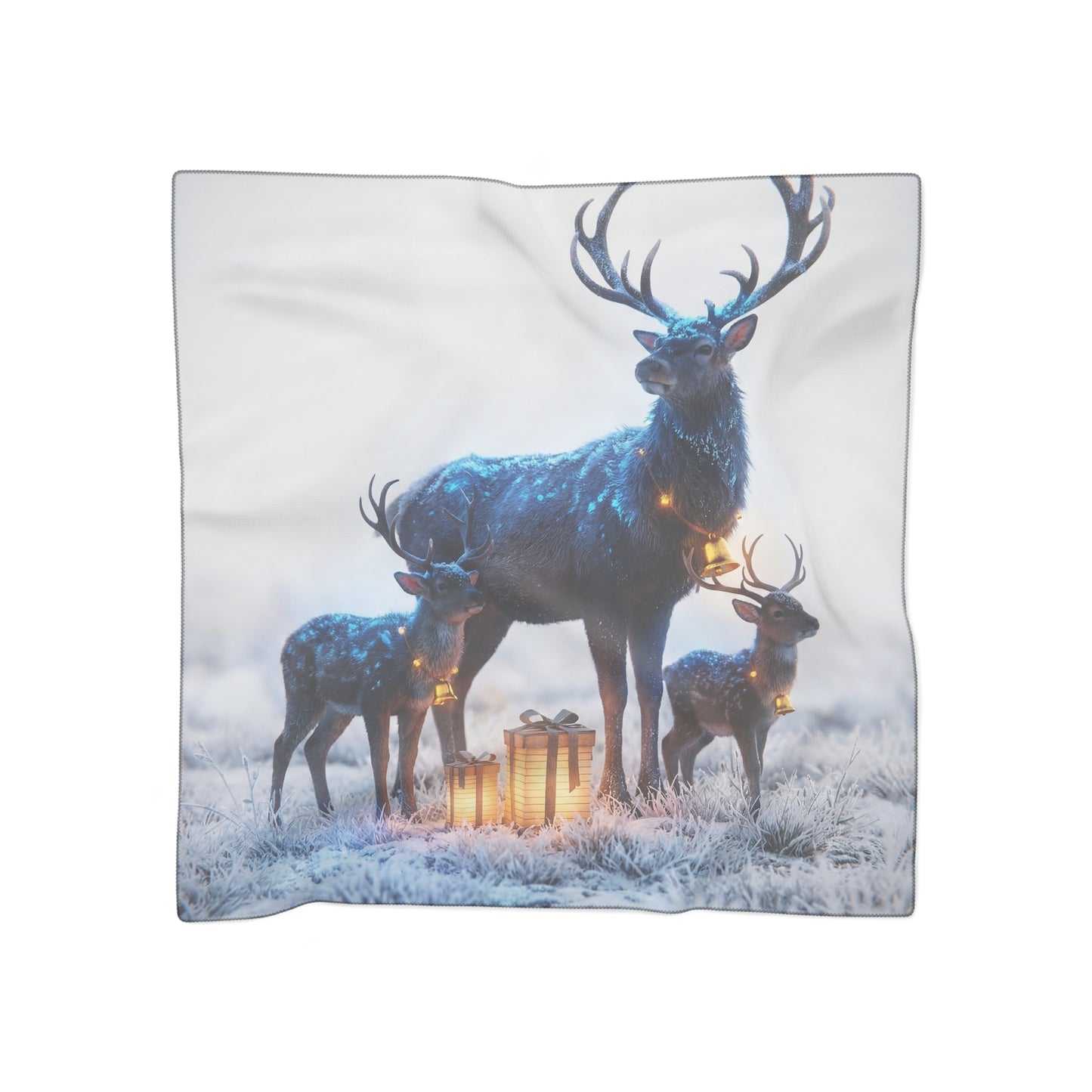 Frostbound Deer Family Poly Scarf – Winter’s Gentle Gift Bearers