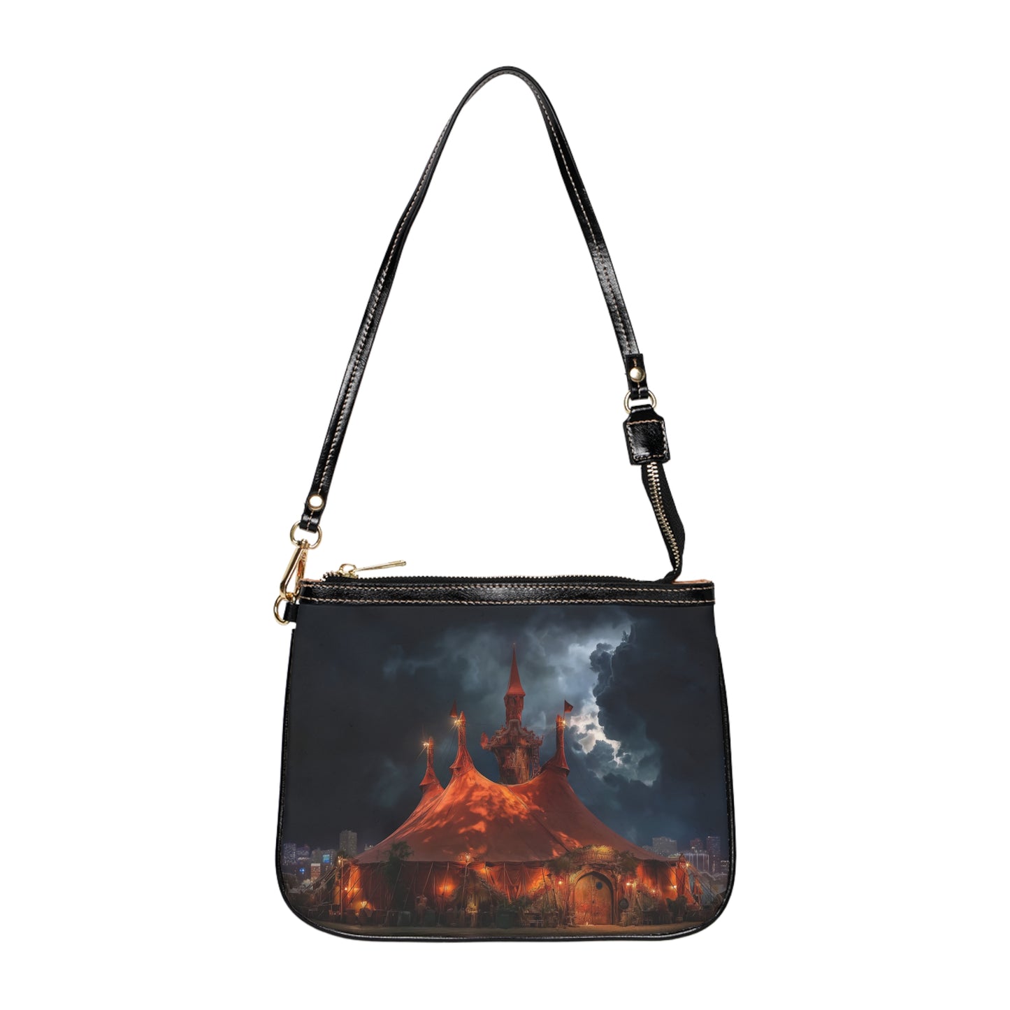 Crimson Carnival Tent Small Shoulder Bag – Midnight Magic Under Storm Skies