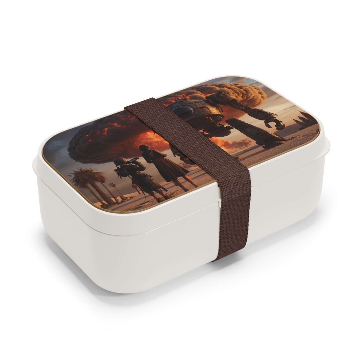 War Machine Over Desert Bento Lunch Box – Sunset Apocalypse Witness