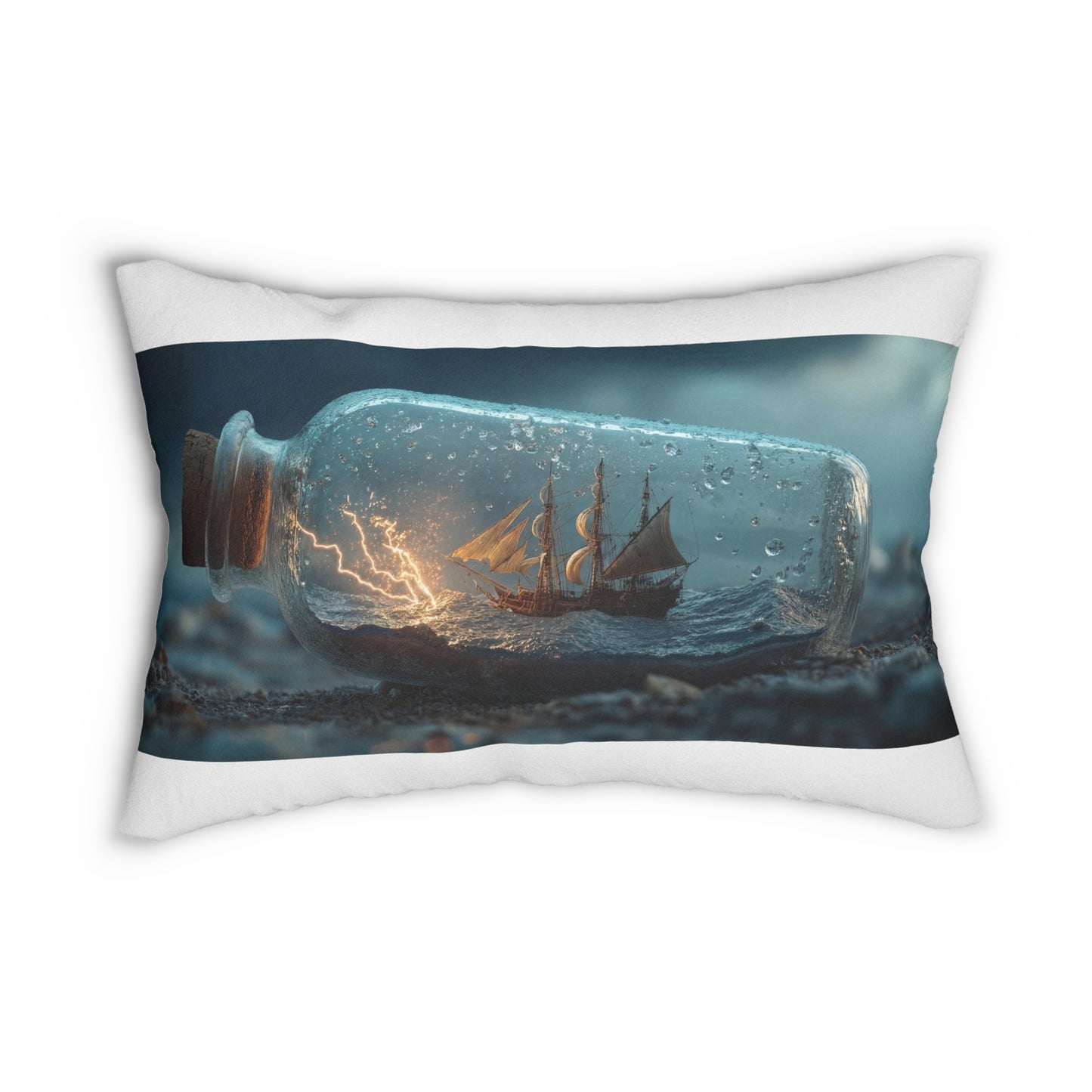 Storm-Sailed Ship in Bottle Lumbar Pillow – Tiny Sea’s Electric Whisper