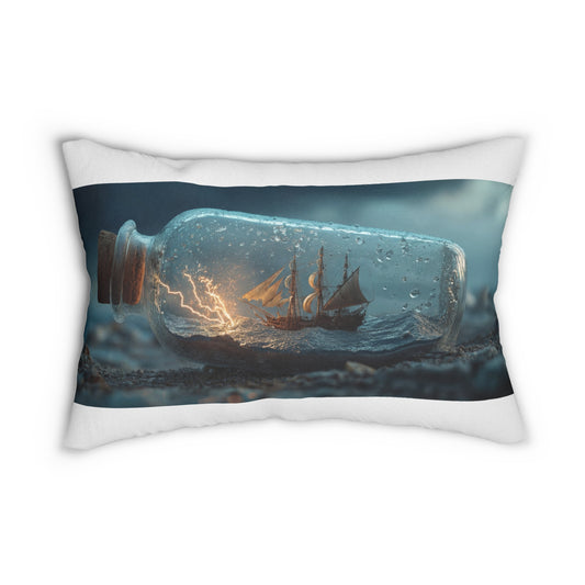 Storm-Sailed Ship in Bottle Lumbar Pillow – Tiny Sea’s Electric Whisper