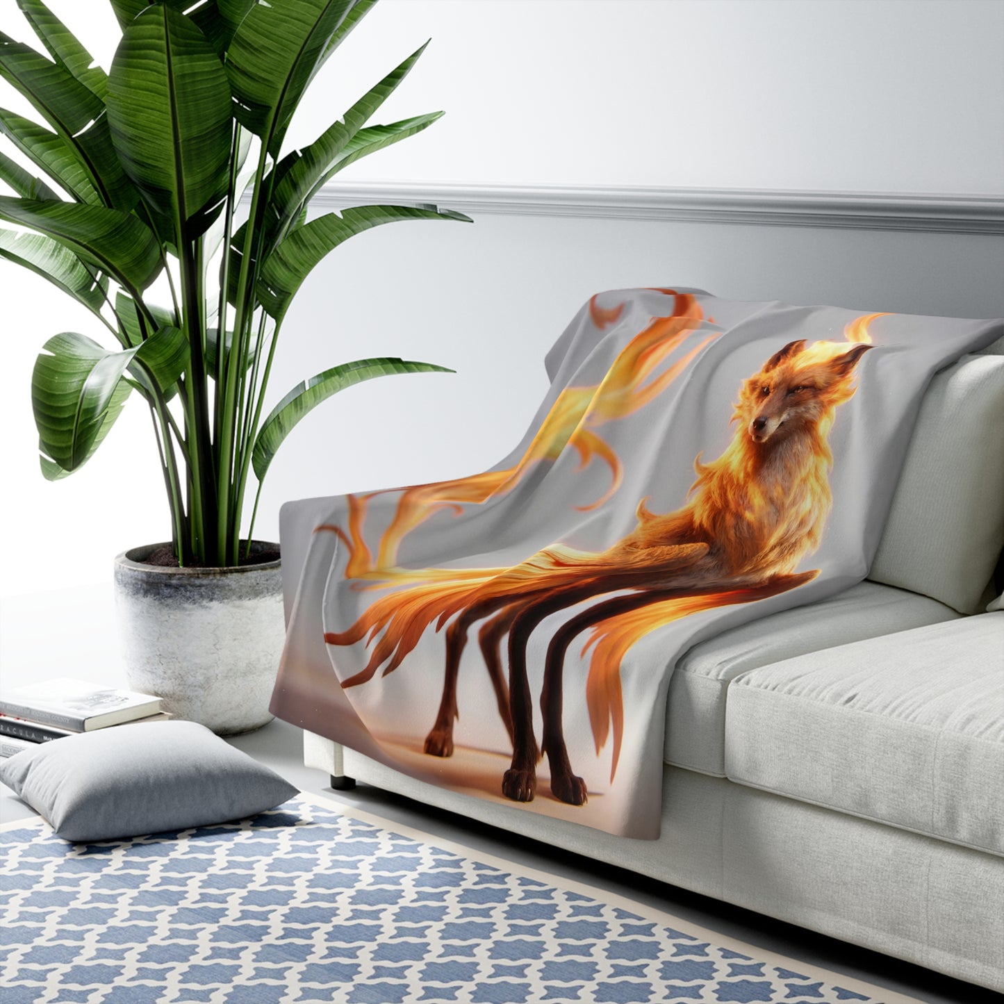 Phoenix Fox Sherpa Fleece Blanket – Warmth of a Flame-Winged Sentinel