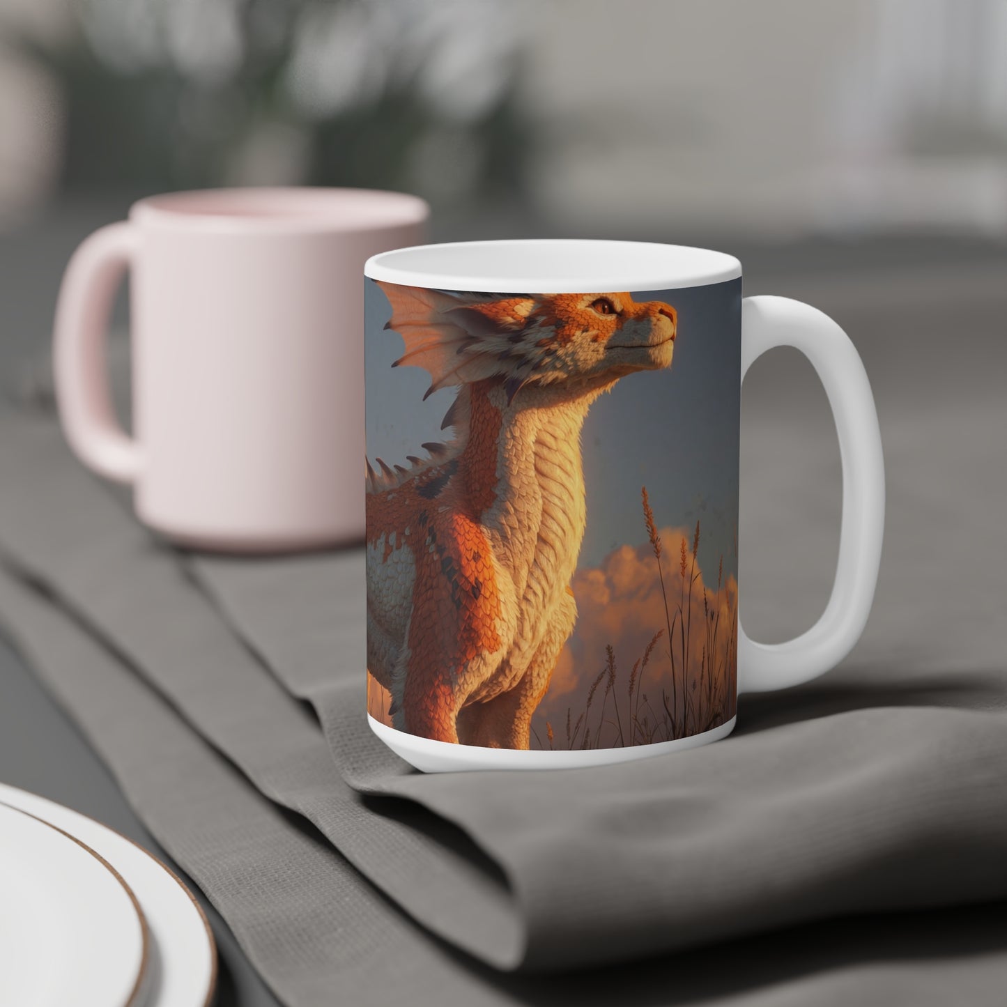 Sunset Dragon Ceramic Mugs (11oz\15oz\20oz) – Warm Glow Guardian