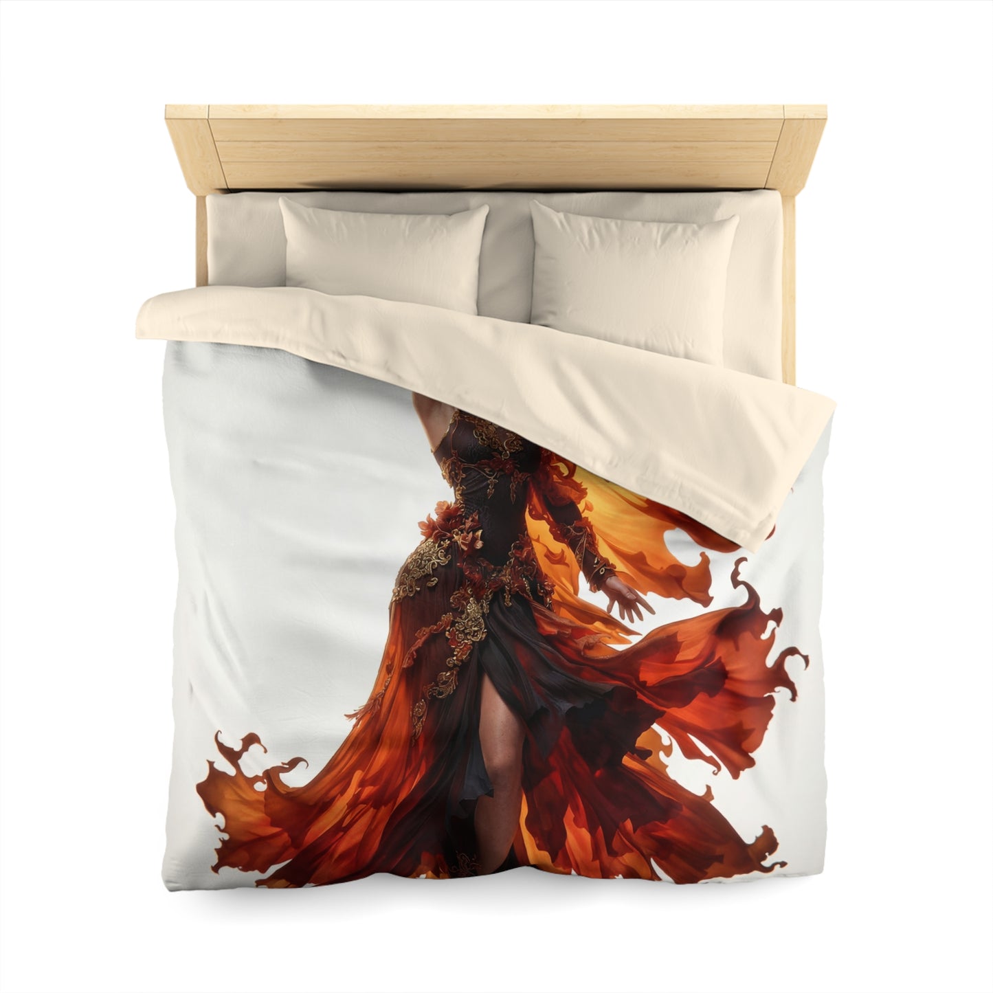 Crimson Phoenix Dancer Microfiber Duvet Cover – Flame-Woven Grace