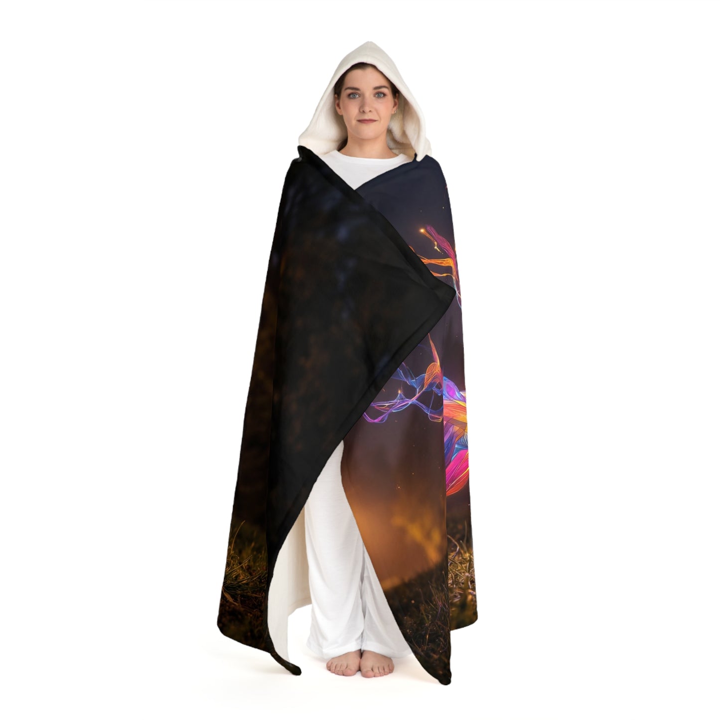 Chromatic Stag Hooded Sherpa Fleece Blanket – Luminescent Forest Guardian