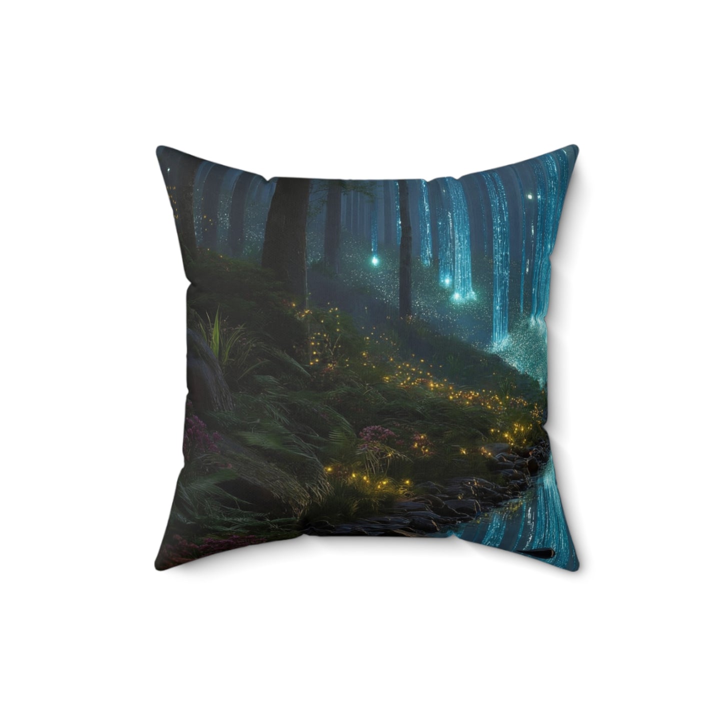 Celestial Stream Spun Polyester Square Pillow – Whispering Forest Dreamscape