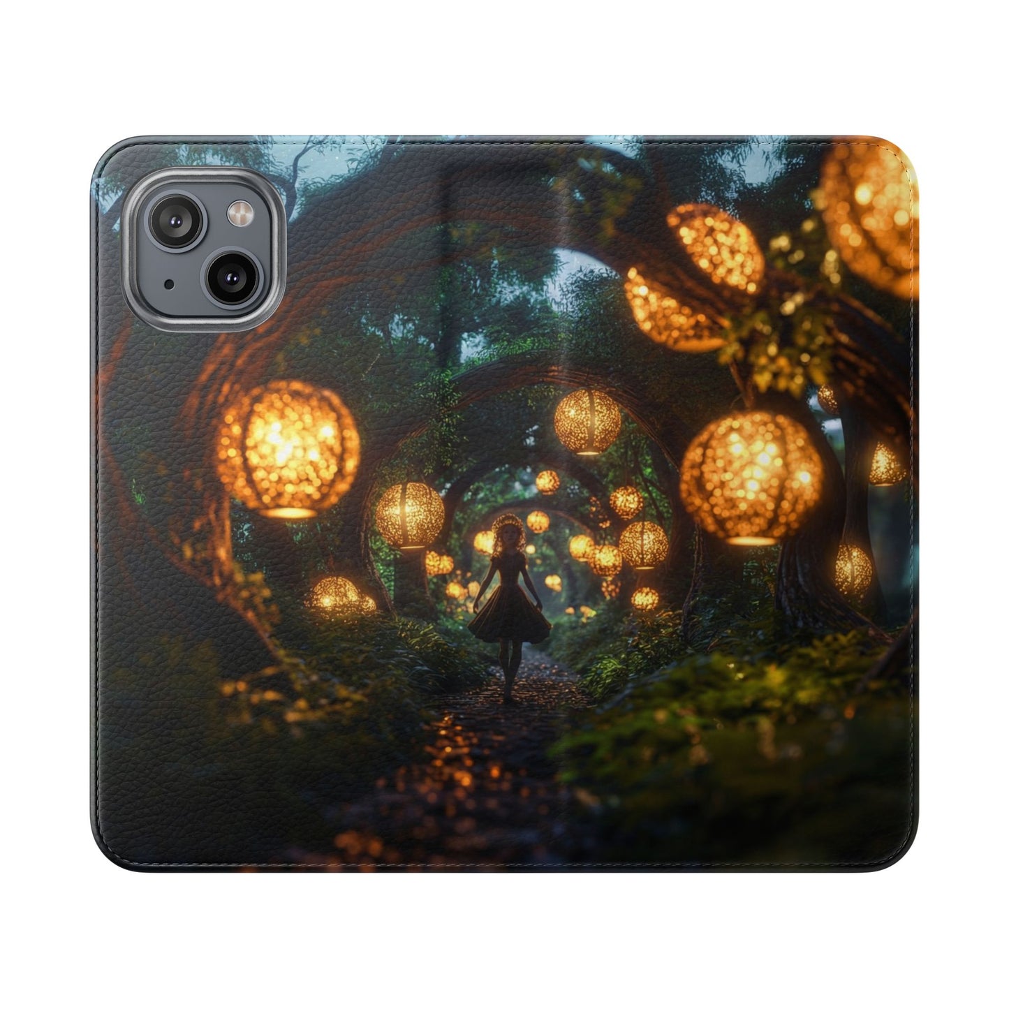 Lantern Archway Flip Cases – Girl Walking Through Forest Tunnel Art Case
