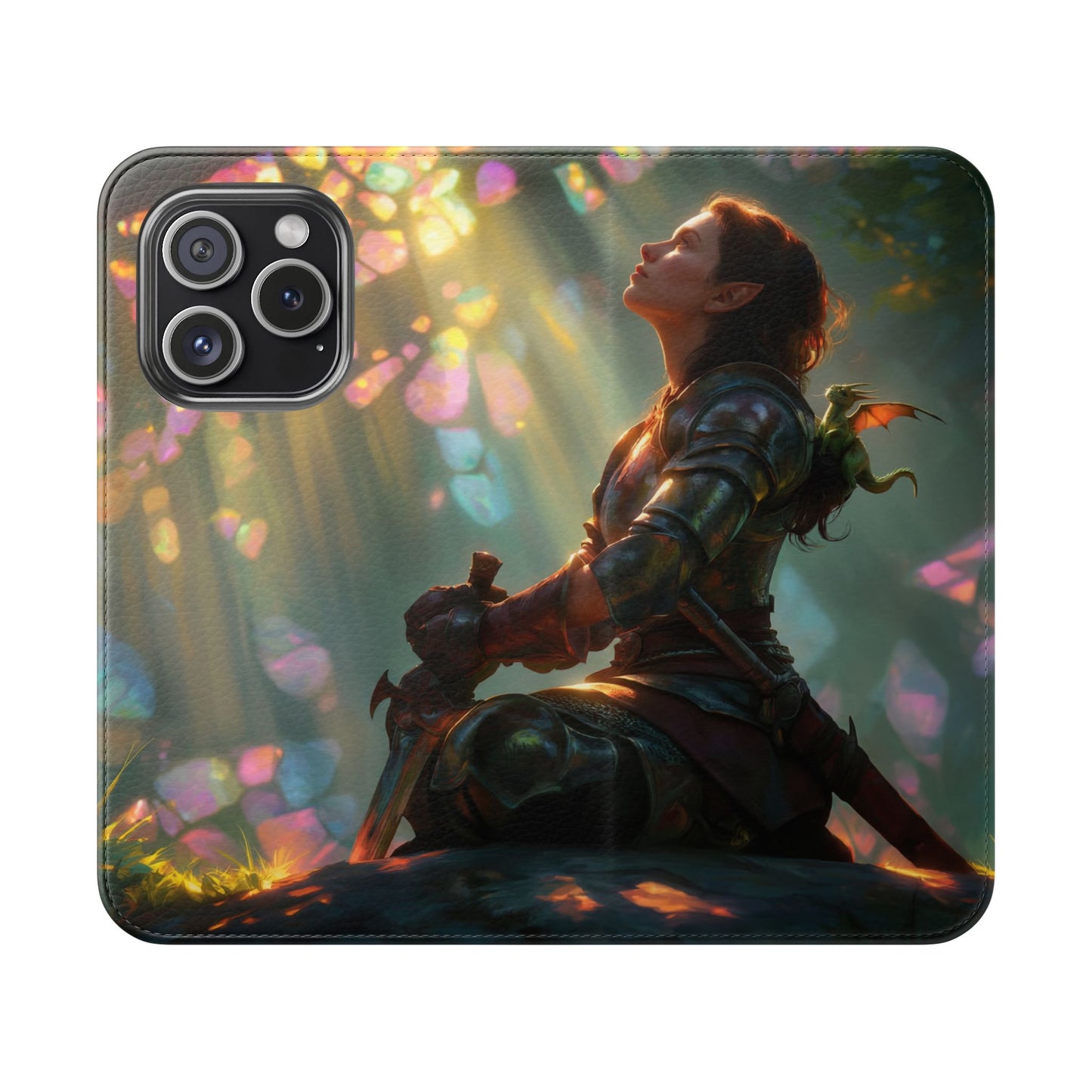 Crystal Grove Sentinel Flip Cases – Iridescent Forest Dawn Guardian