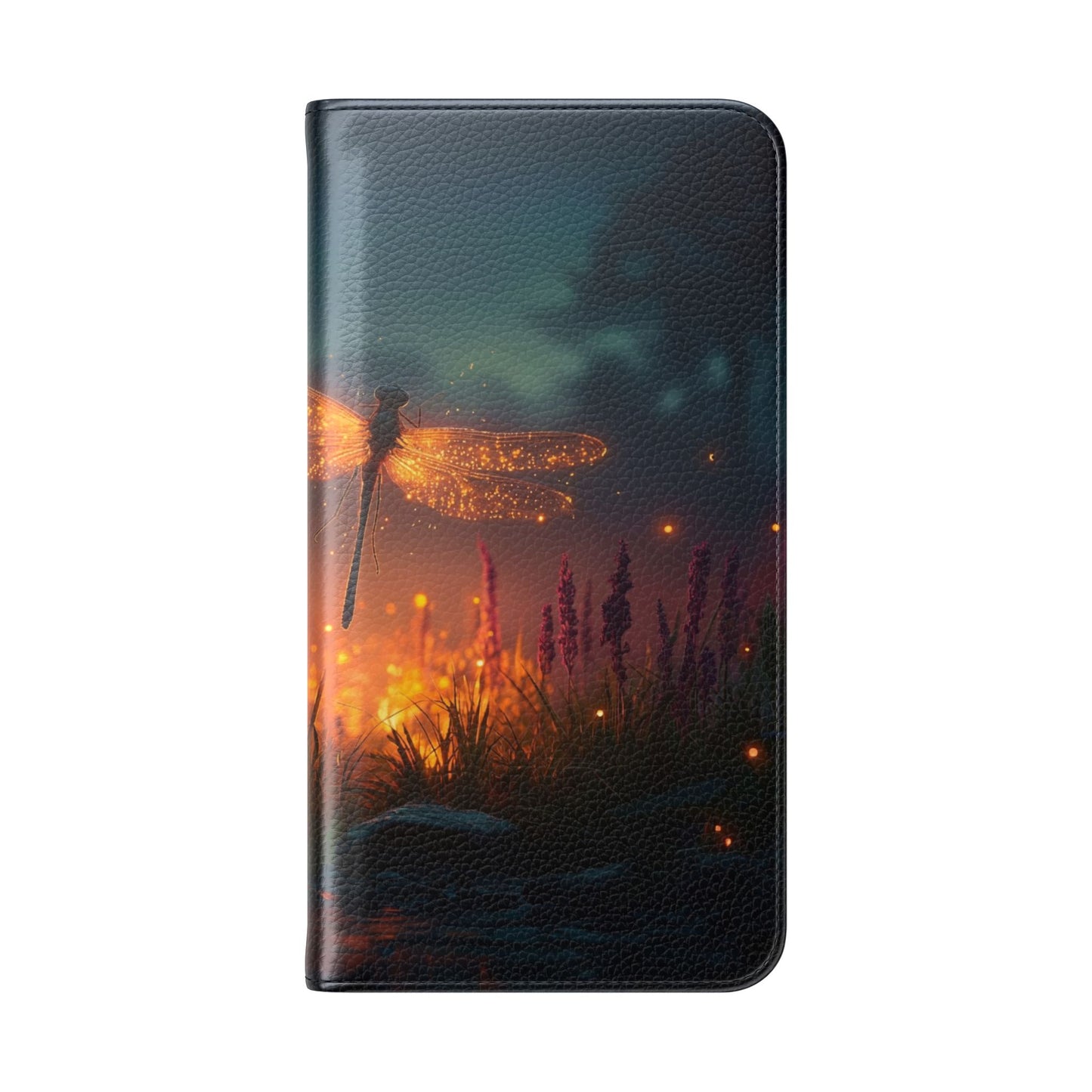 Bioluminescent Dragonfly Flip Cases – Glowing Amber Wings Over Twilight Marsh