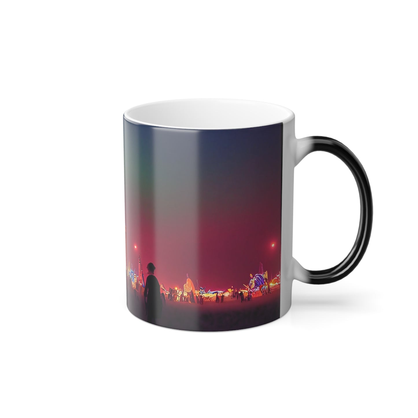 stained glass cathedral at burning man at night - Color Morphing Mug, 11oz