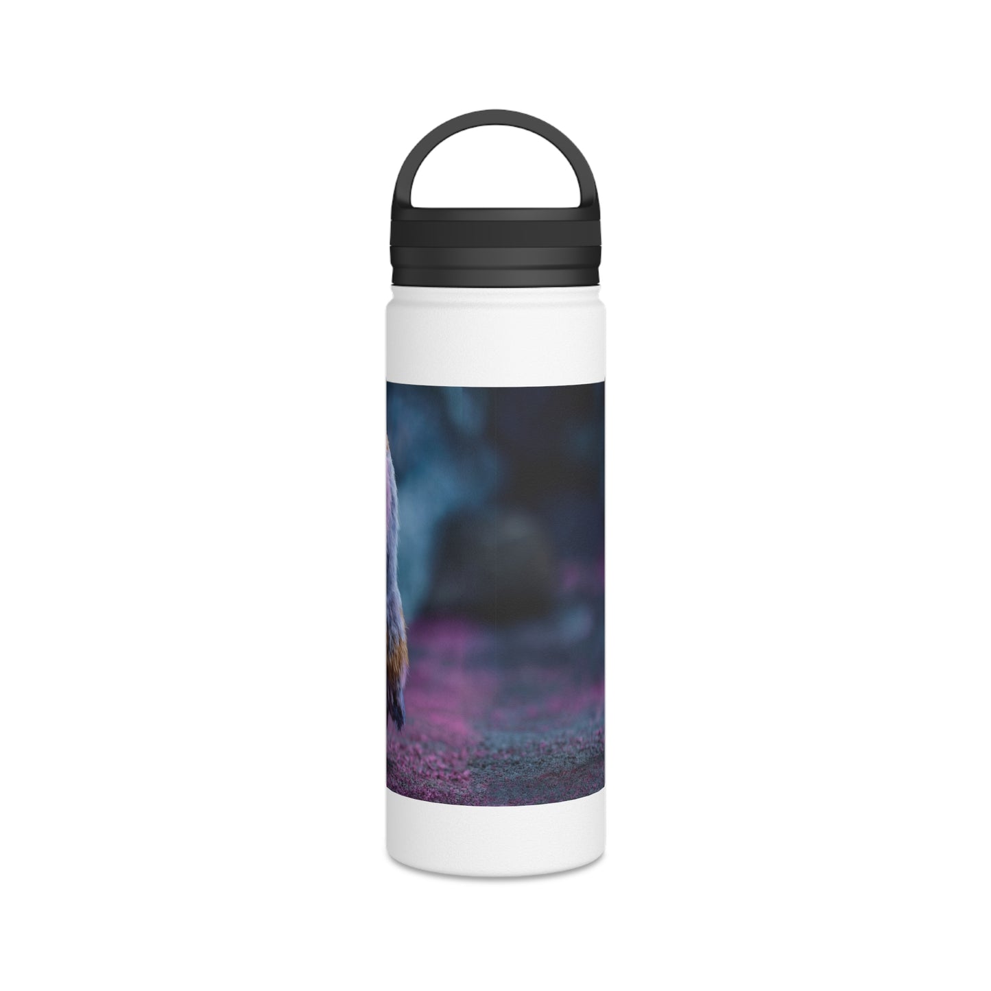 Velvet Owl With Heart Stainless Steel Water Bottle, Handle Lid – Midnight Whimsy Companion