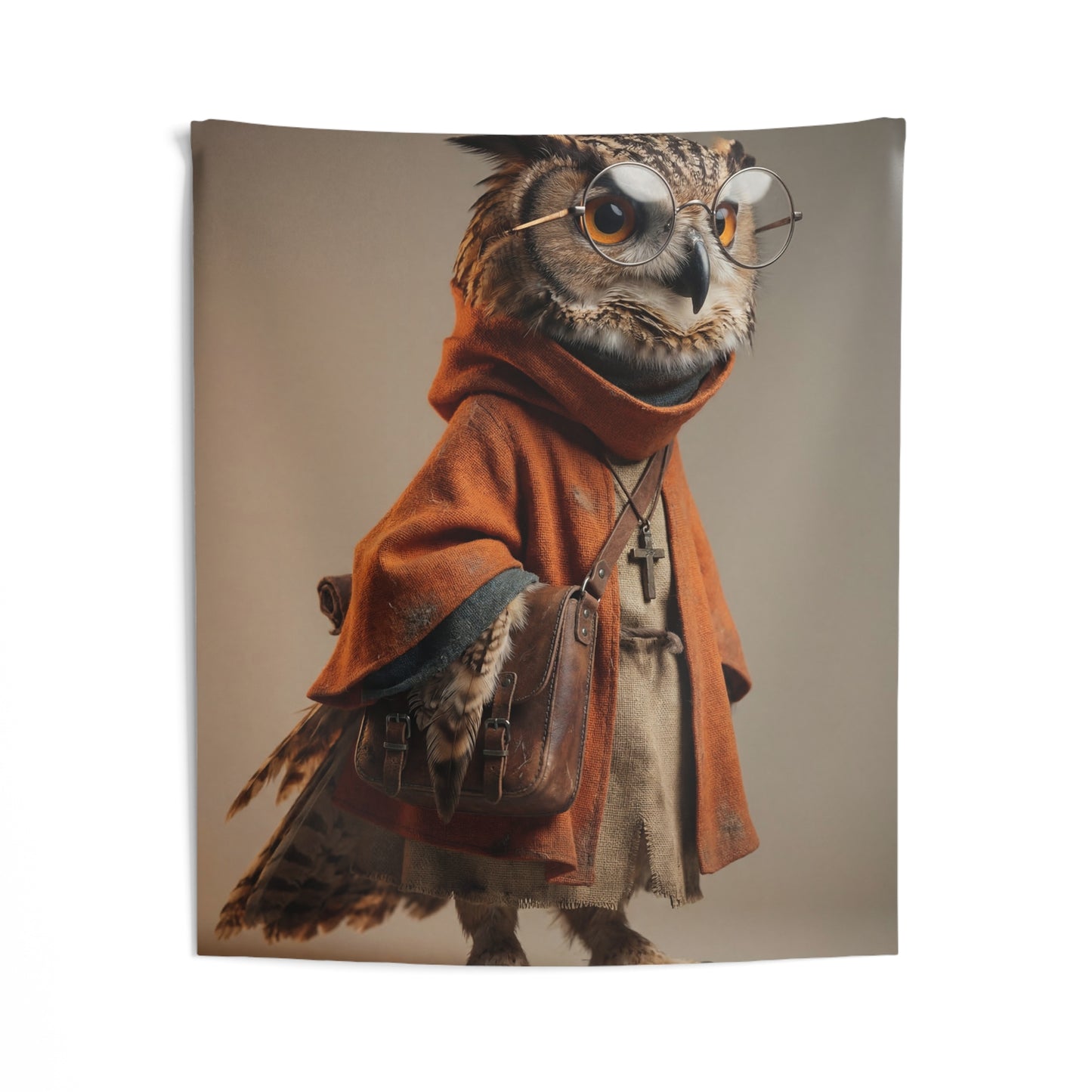 Wise Owl Scholar Tapestry – Warm Light, Worn Textiles, and Gentle Curiosity