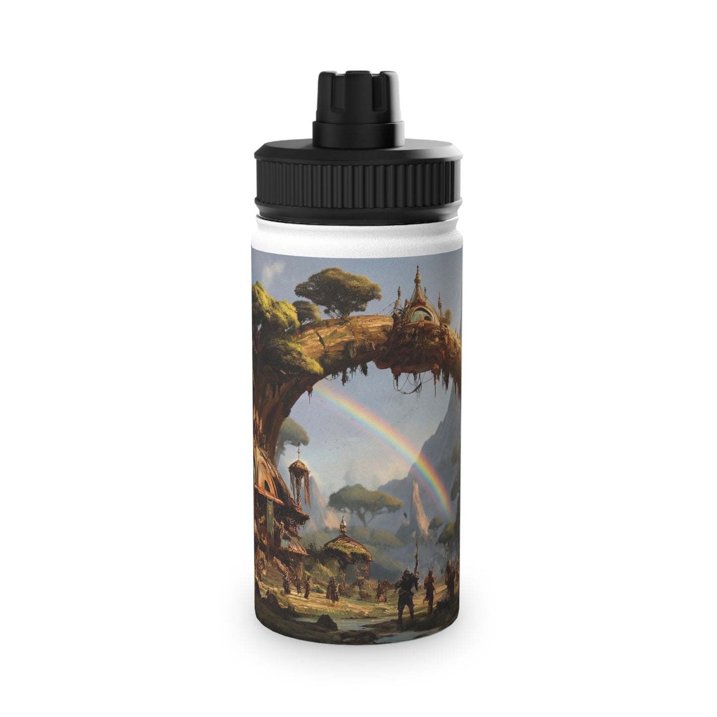 Tree Bridge Sanctuary Stainless Steel Water Bottle, Sports Lid – Where Two Rainbows Meet