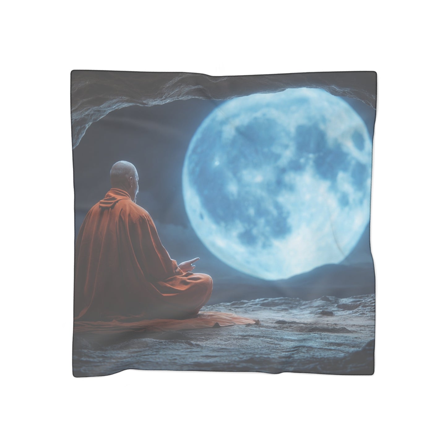 Lunar Meditation Poly Scarf – Crimson Monk’s Peaceful Glow