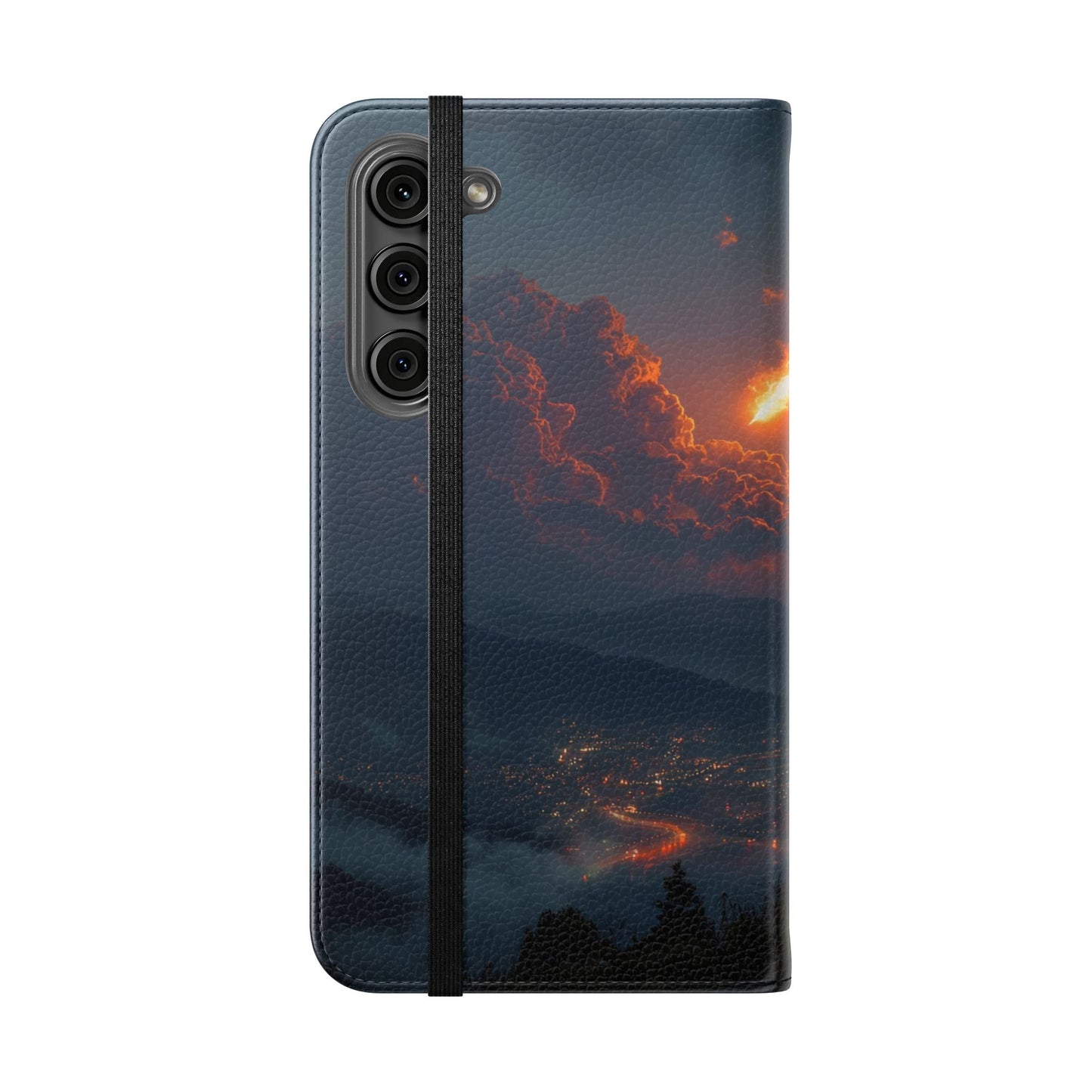 Meteor Over Valley Flip Cases – Crimson Sky Sentinel Cover