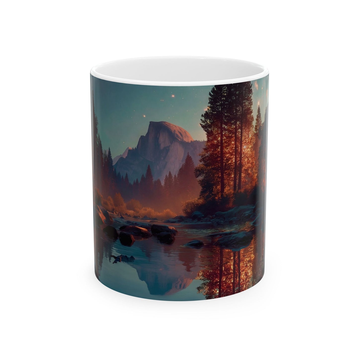 Starlit River Reflection Mug – Half Dome Twilight Dreamscape