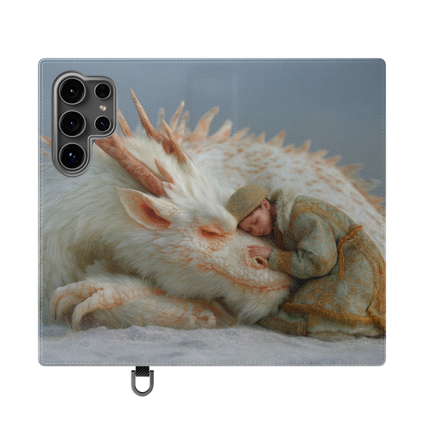 Sleeping Child and Dragon Flip Cases – Snowy Guardian Embrace