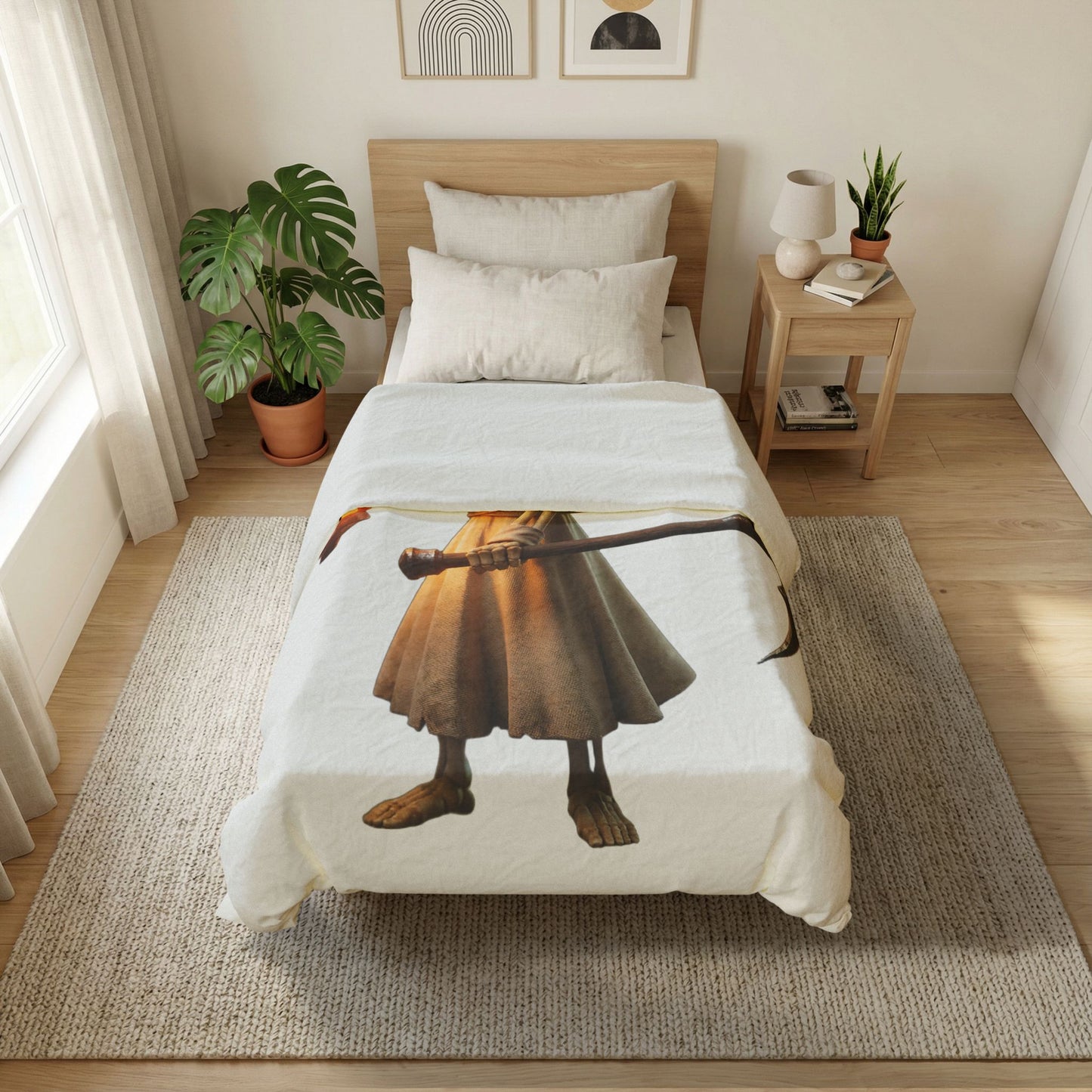 Lantern-Skeletun Cotton Duvet Cover – Hooded Reaper with Glowing Orb