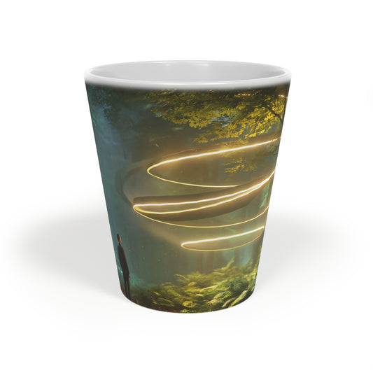 Spiral Light Forest Latte Mug, 12oz – Golden Vortex in the Twilight Grove