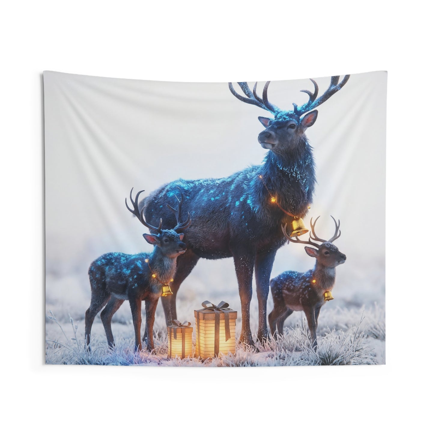 Frostbound Deer Family Indoor Wall Tapestries – Whispering Winter Giftscape