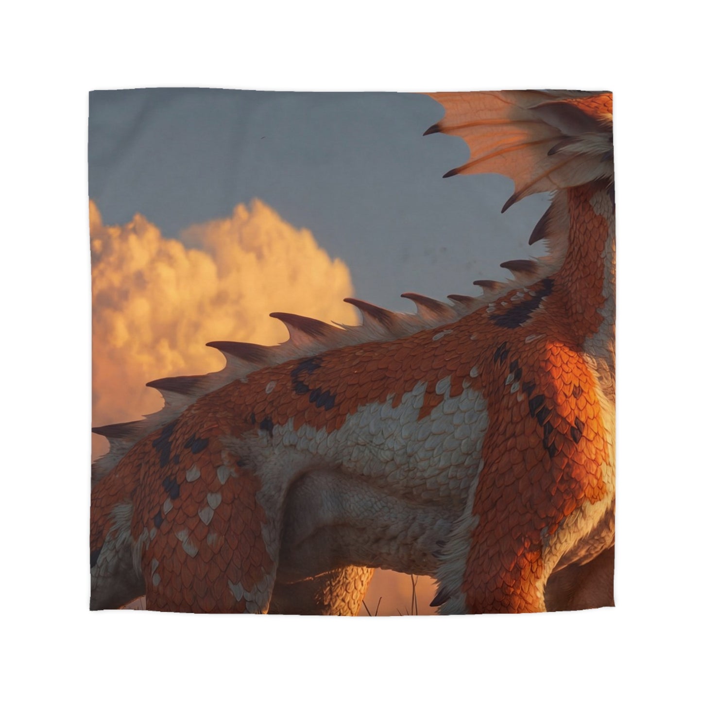 Sunset Sentinel Dragon Microfiber Duvet Cover – Warm Amber Glow in Wild Grass