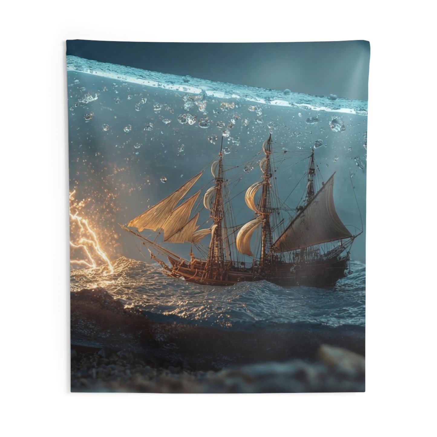 Storm-Sail Ship in Bottle Indoor Wall Tapestries – Captured Tempest on Glass