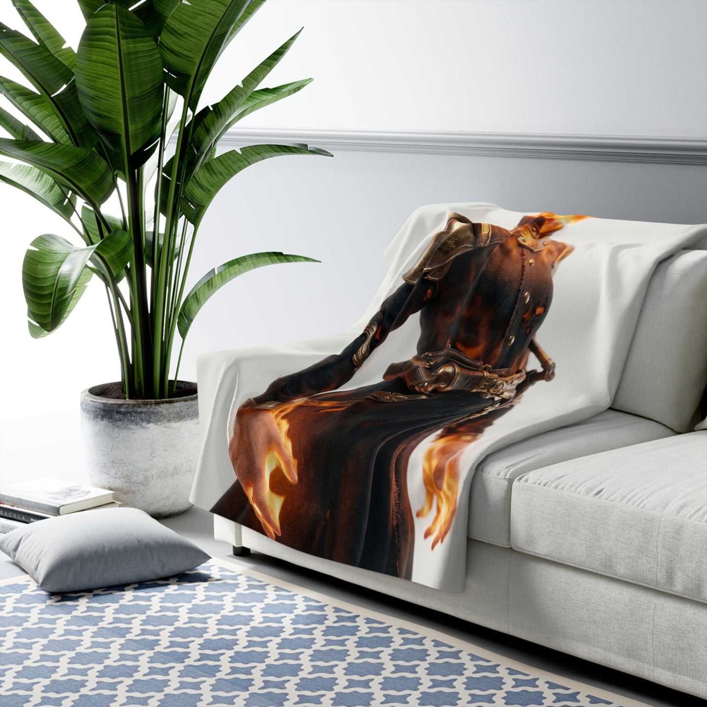 Flame-Headed Sentinel Sherpa Fleece Blanket – Ash and Ember Armor
