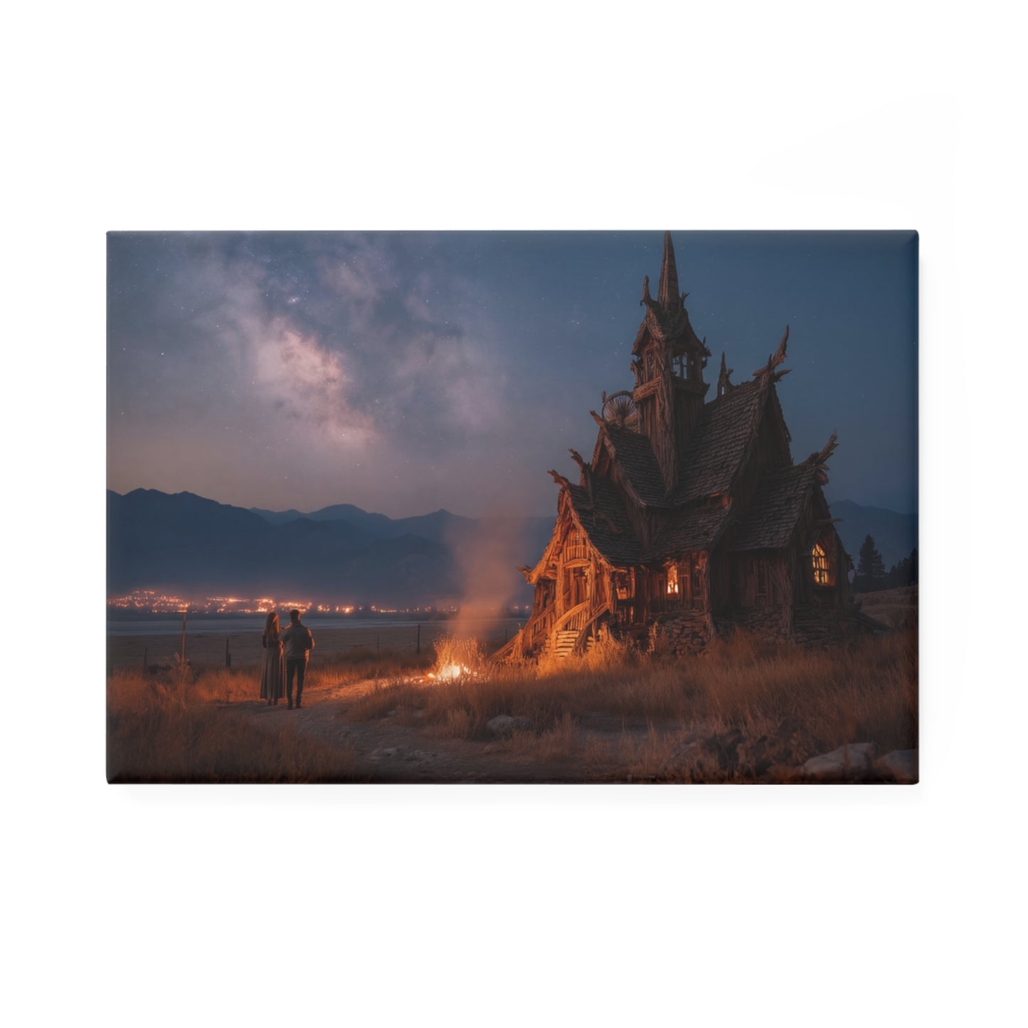 Starlit Witch’s Cottage Magnet – Warm Embers Under the Milky Way