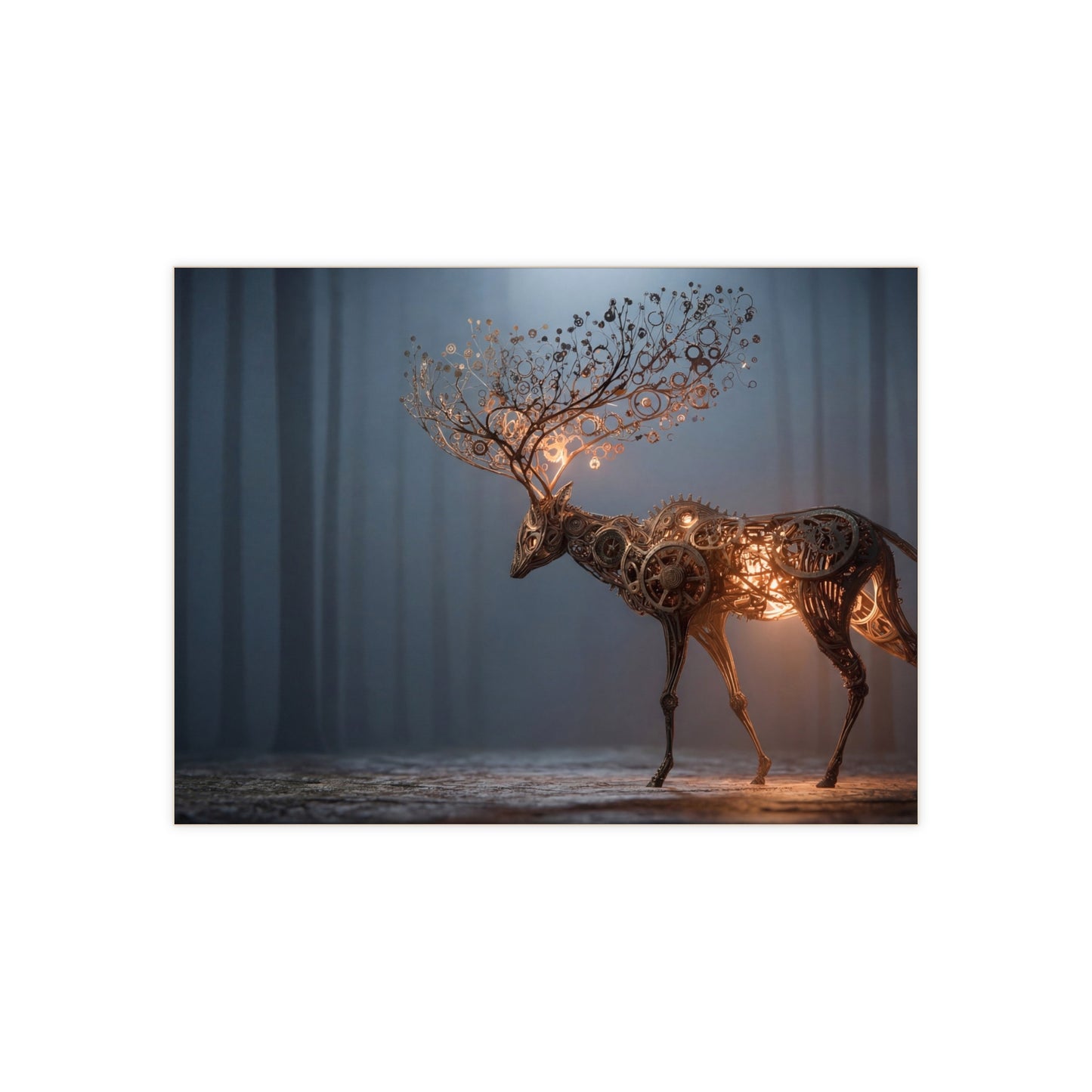 Clockwork Stag Ceramic Photo Tile – Luminescent Forest Guardian