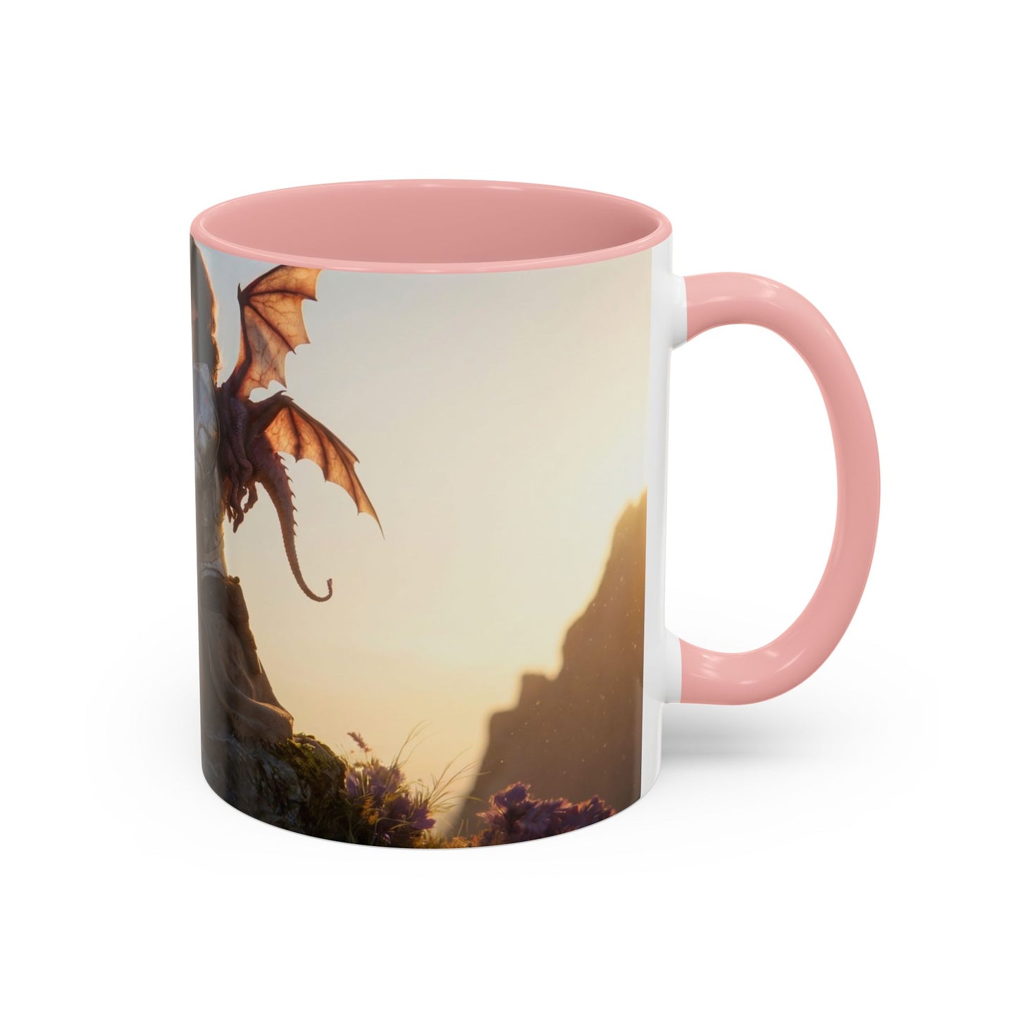 Dragon Rider at Dawn Accent Coffee Mug (11, 15oz) – Sunset Sentinel and Whispering Scale