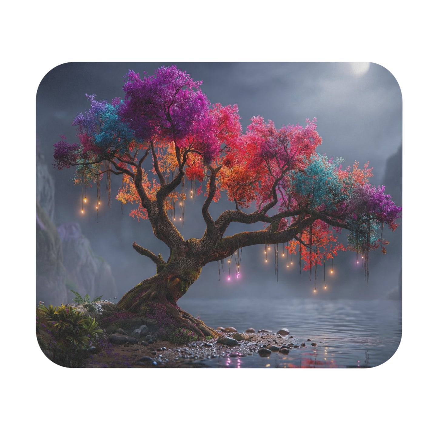 Chromatic Grove Mouse Pad (Rectangle) – Moonlit Tree of Shifting Visions