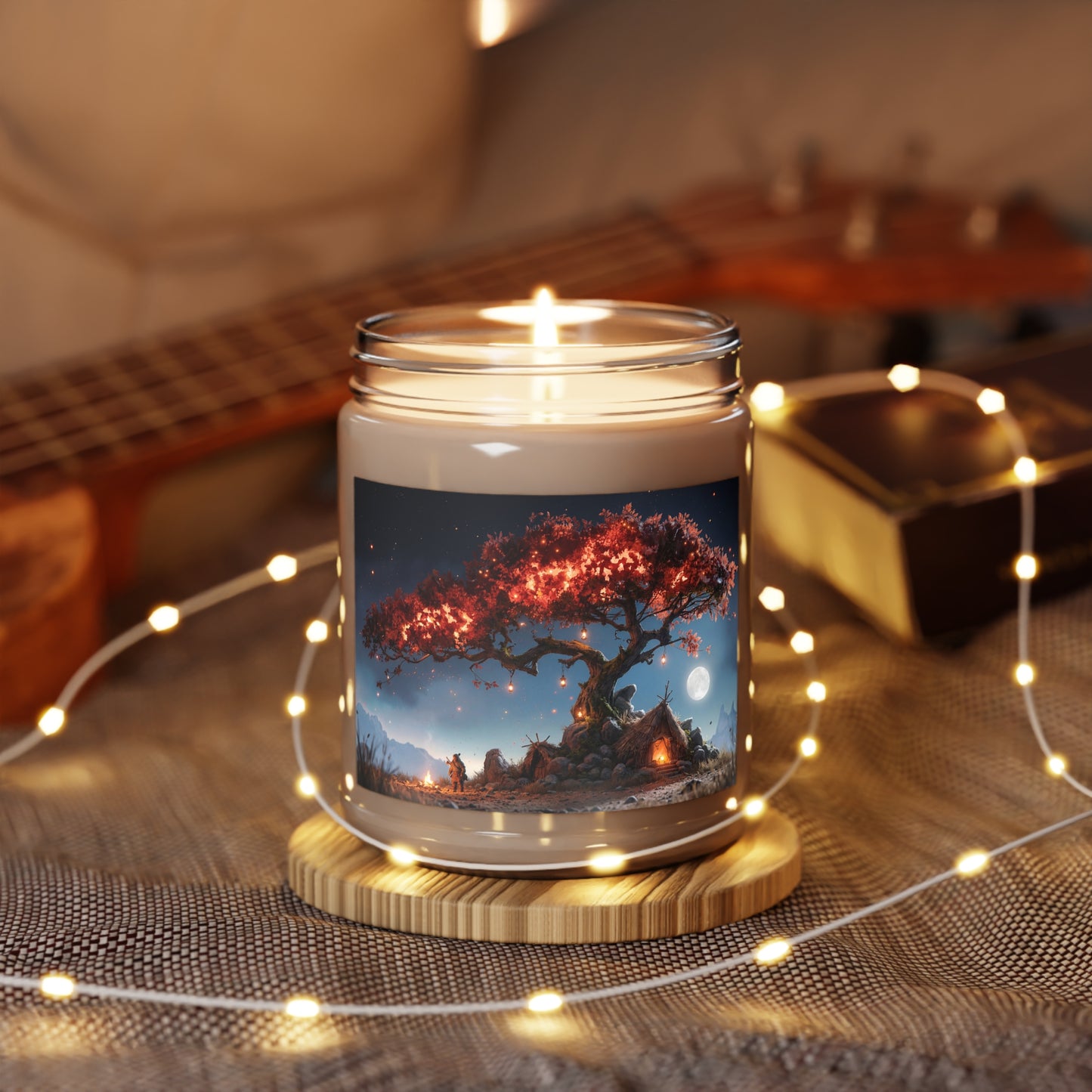 Whispering Ember Tree Scented Soy Candles with White Lid, 9oz – Night’s Warm Embrace