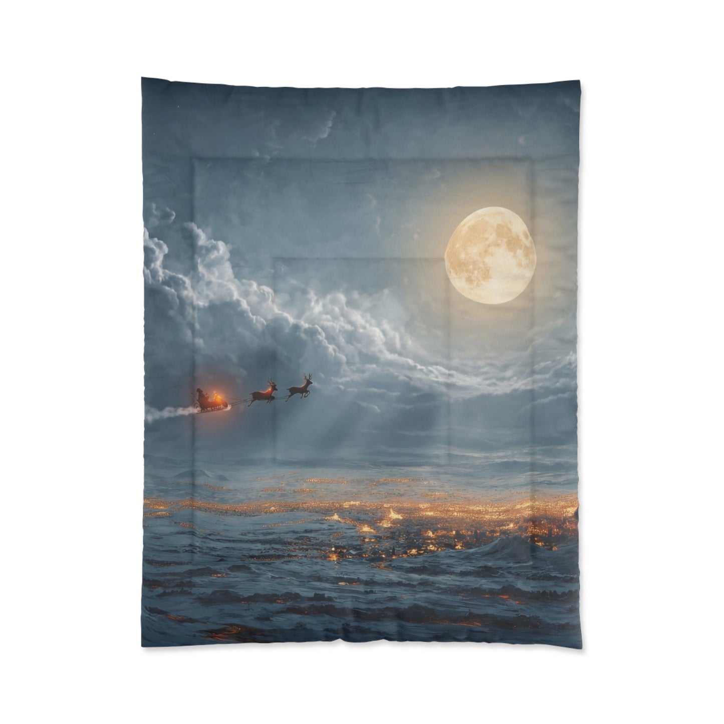 Midnight Sleigh Ride Comforter – Lunar Glow Over Winter Town