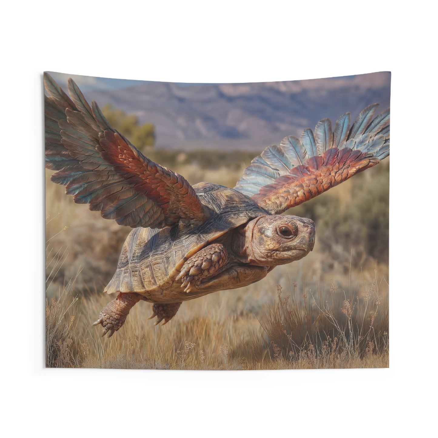 Winged Tortoise Soaring Indoor Wall Tapestries – Desert Sky Guardian