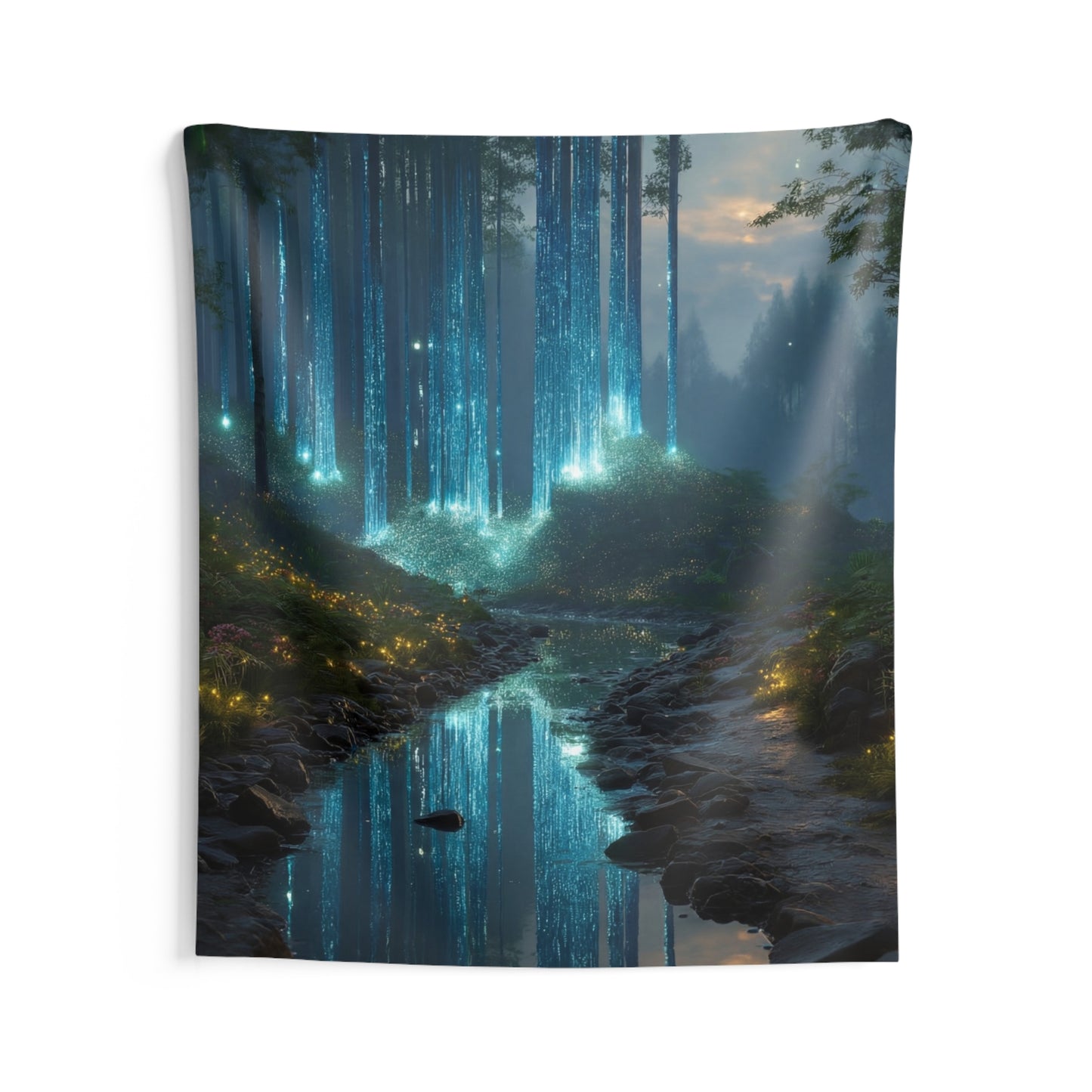 Celestial Forest Stream Tapestries – Luminescent Twilight Dreamscape