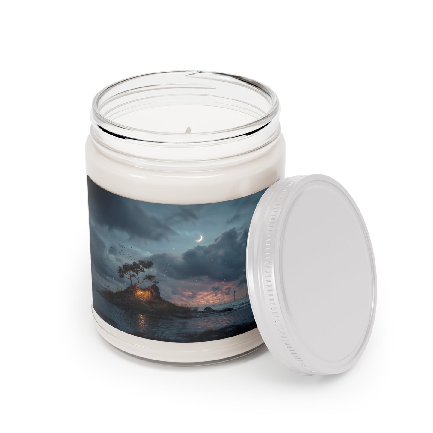 Moonlit Sentinel Scented Soy Candles with White Lid, 9oz – Island Refuge at Dusk