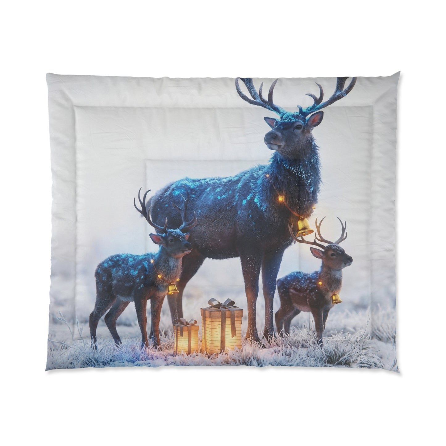 Winter Deer Trio Comforter – Frost-Kissed Giftscape with Gentle Light