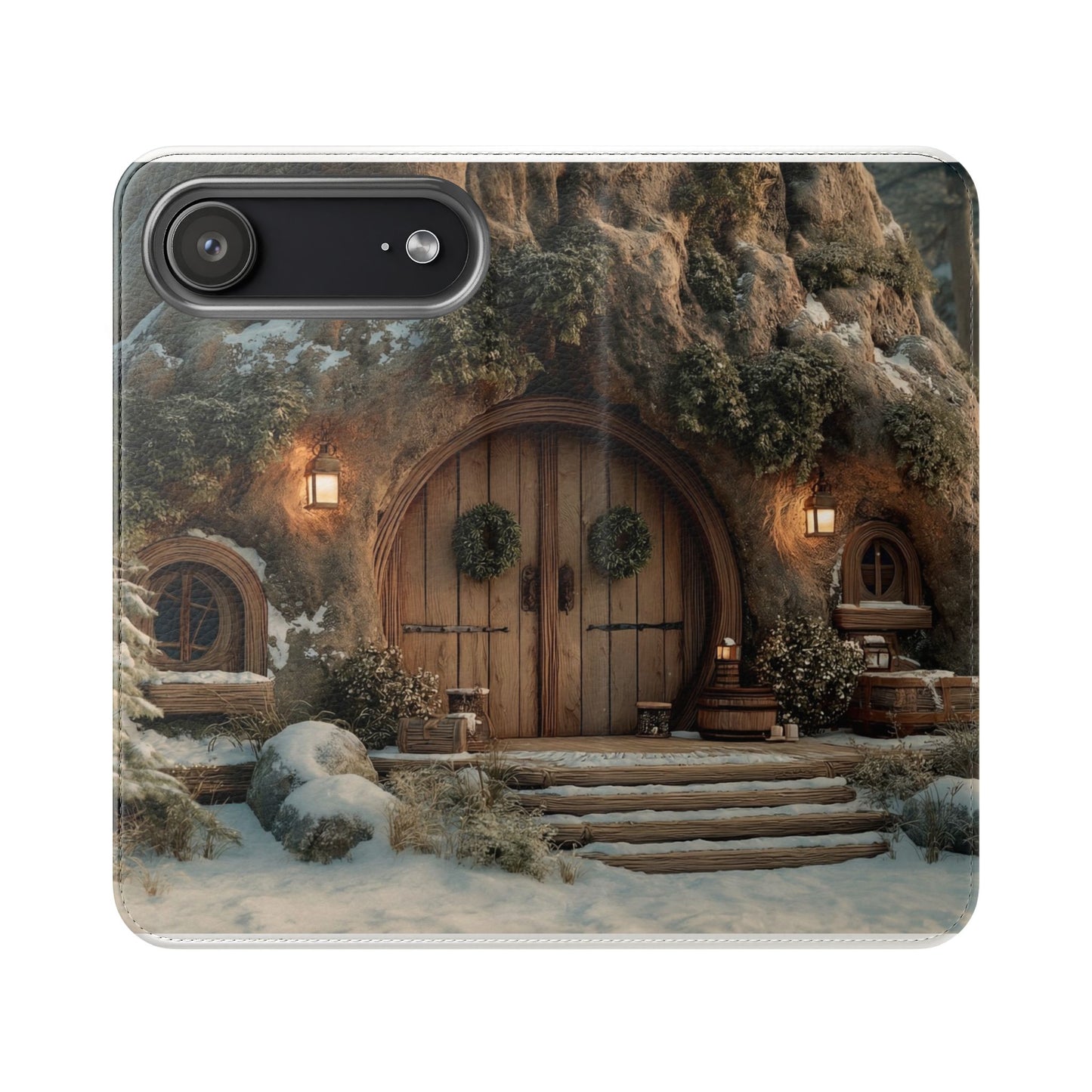 Hobbit Hole Flip Cases – Cozy Winter Doorway Scene