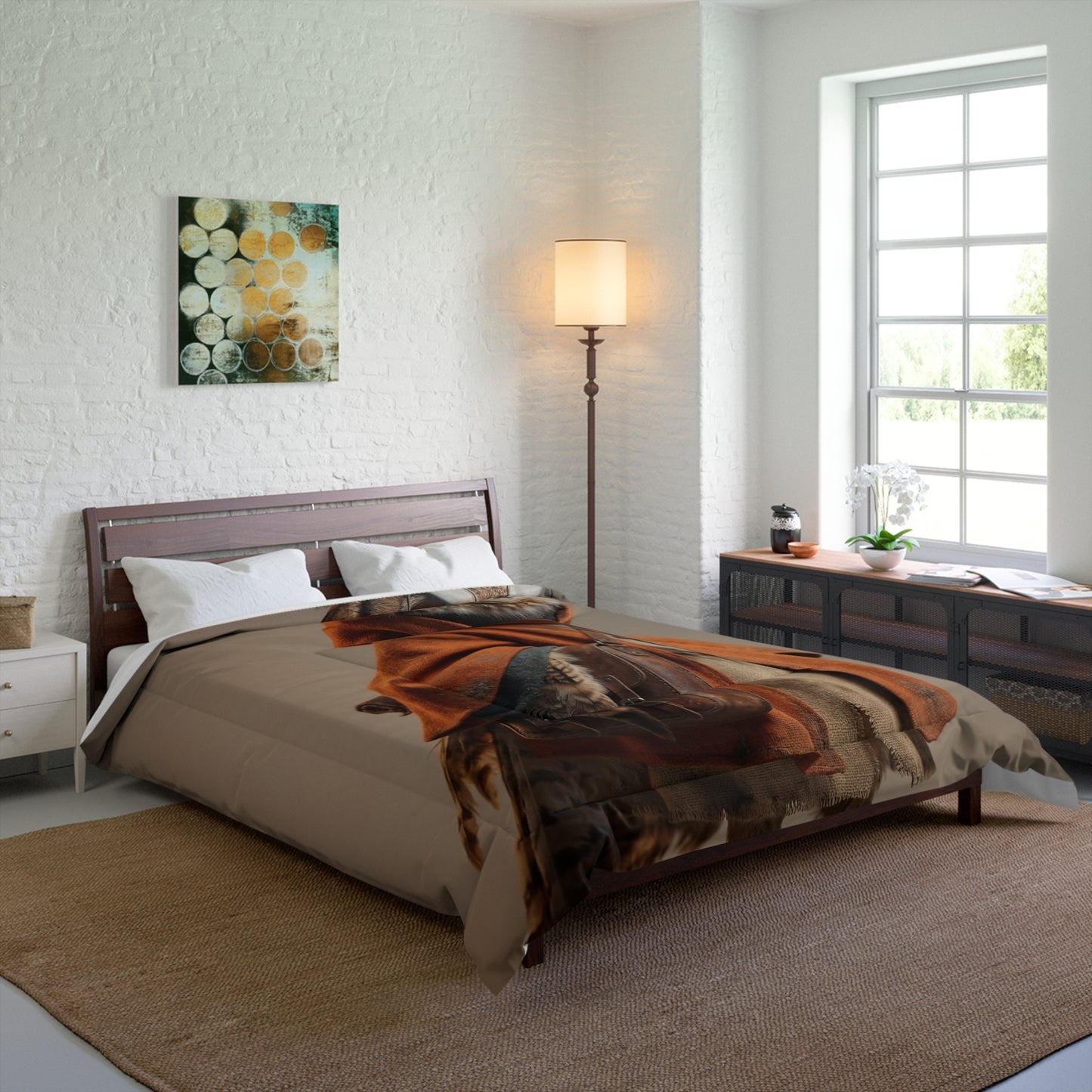 Owl Sage Comforter – Woven Wisdom in Warm Earth Tones