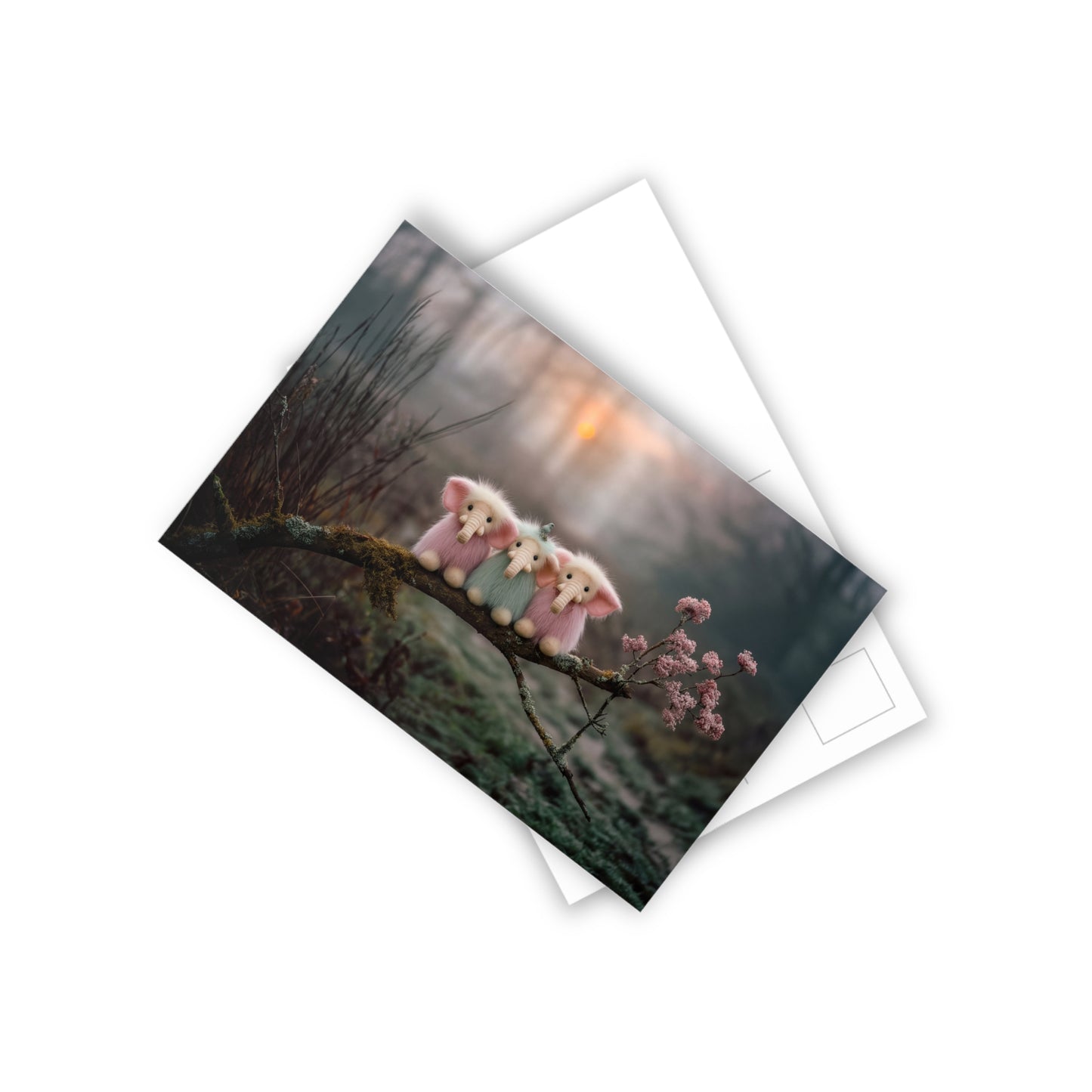 Soft Fur Elephant Trio Postcards (10pcs) – Mossy Branch Twilight Scene